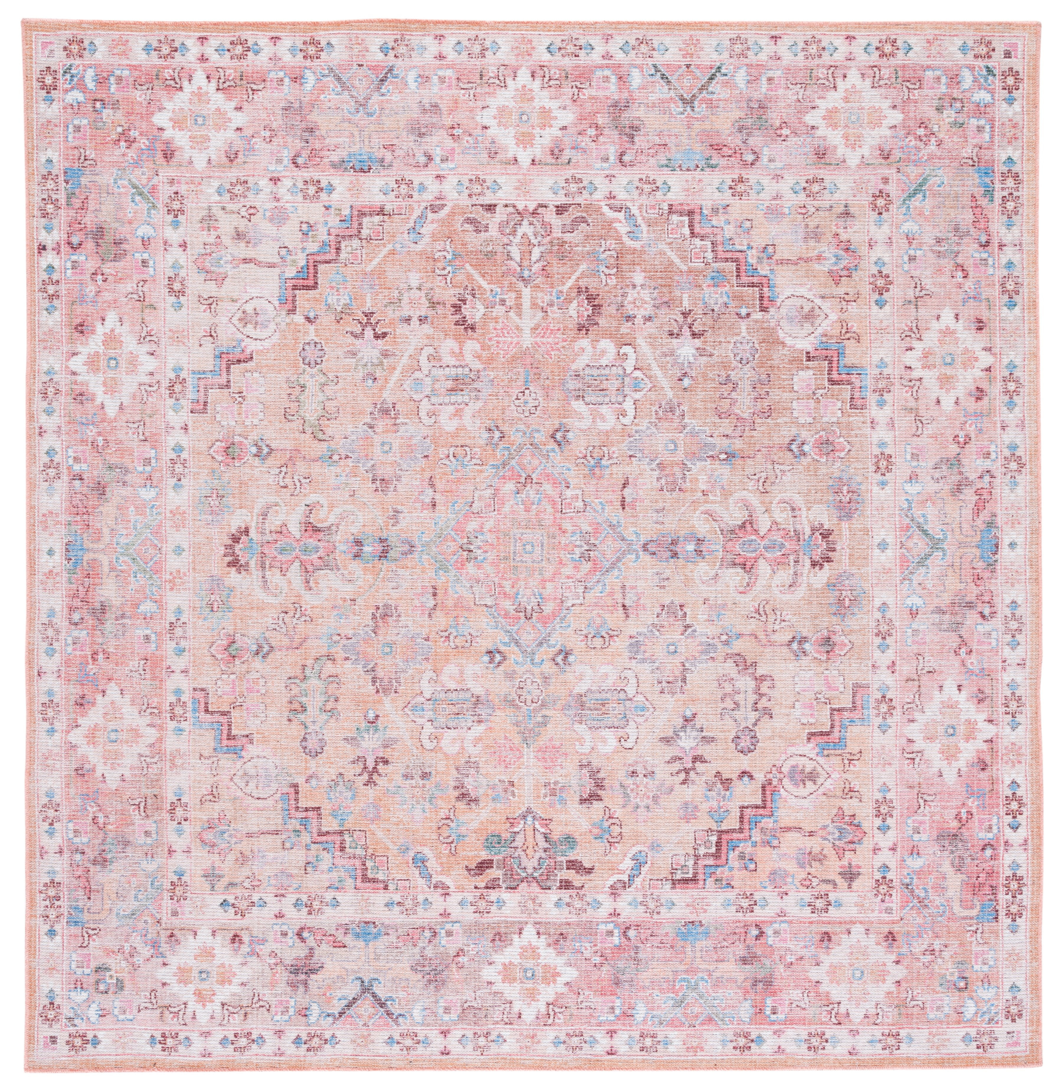 SAFAVIEH Serapi Donald Oriental Machine Washable Area Rug, Beige/Pink, 6'7" x 6'7" Square