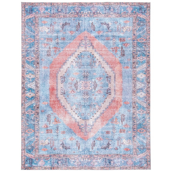 SAFAVIEH Serapi Teague Traditional Machine Washable Area Rug, Light Blue/Beige, 8' x 10'