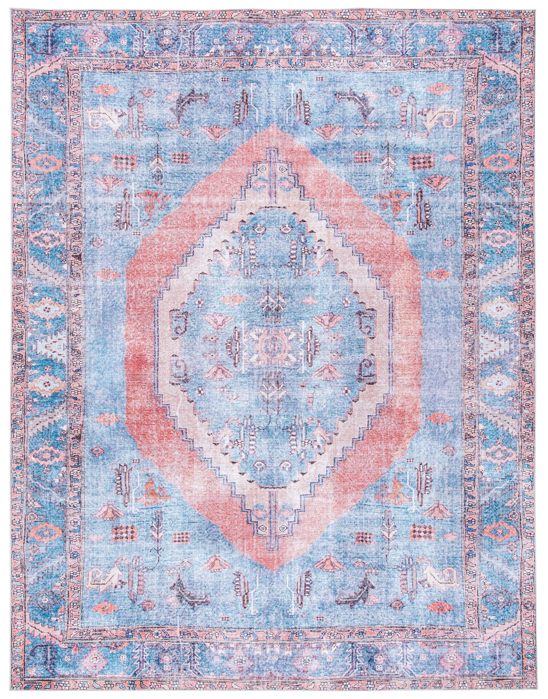 SAFAVIEH Serapi Teague Traditional Machine Washable Area Rug, Light Blue/Beige, 9' x 12'