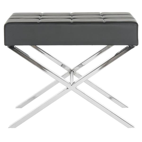SAFAVIEH Sienna Modern Glam X-Leg Upholstered Rectangular Ottoman, Black/Chrome\
