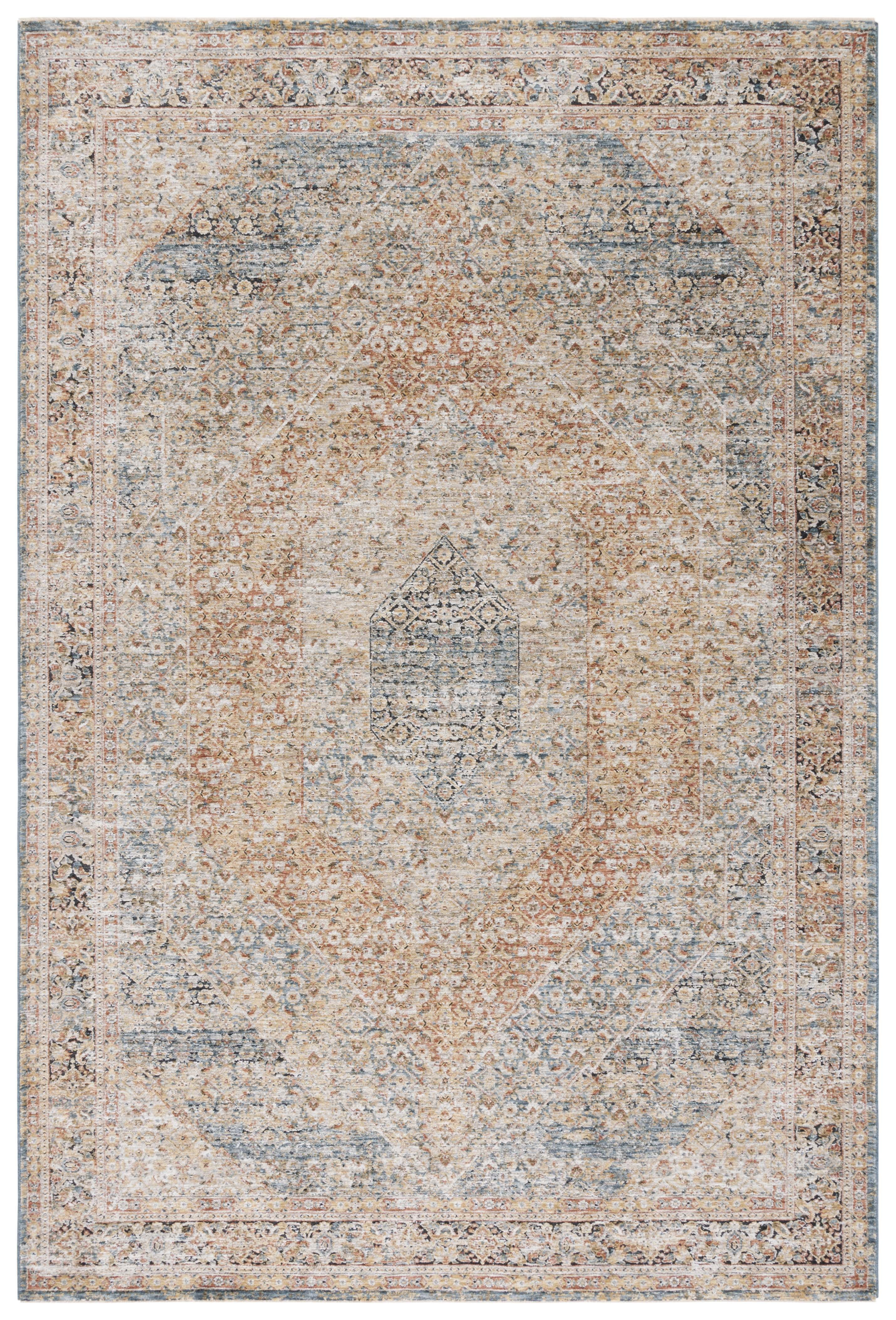 SAFAVIEH Silverado Damjana Medallion Polyester Area Rug, Blue/Rust, 9' x 12'