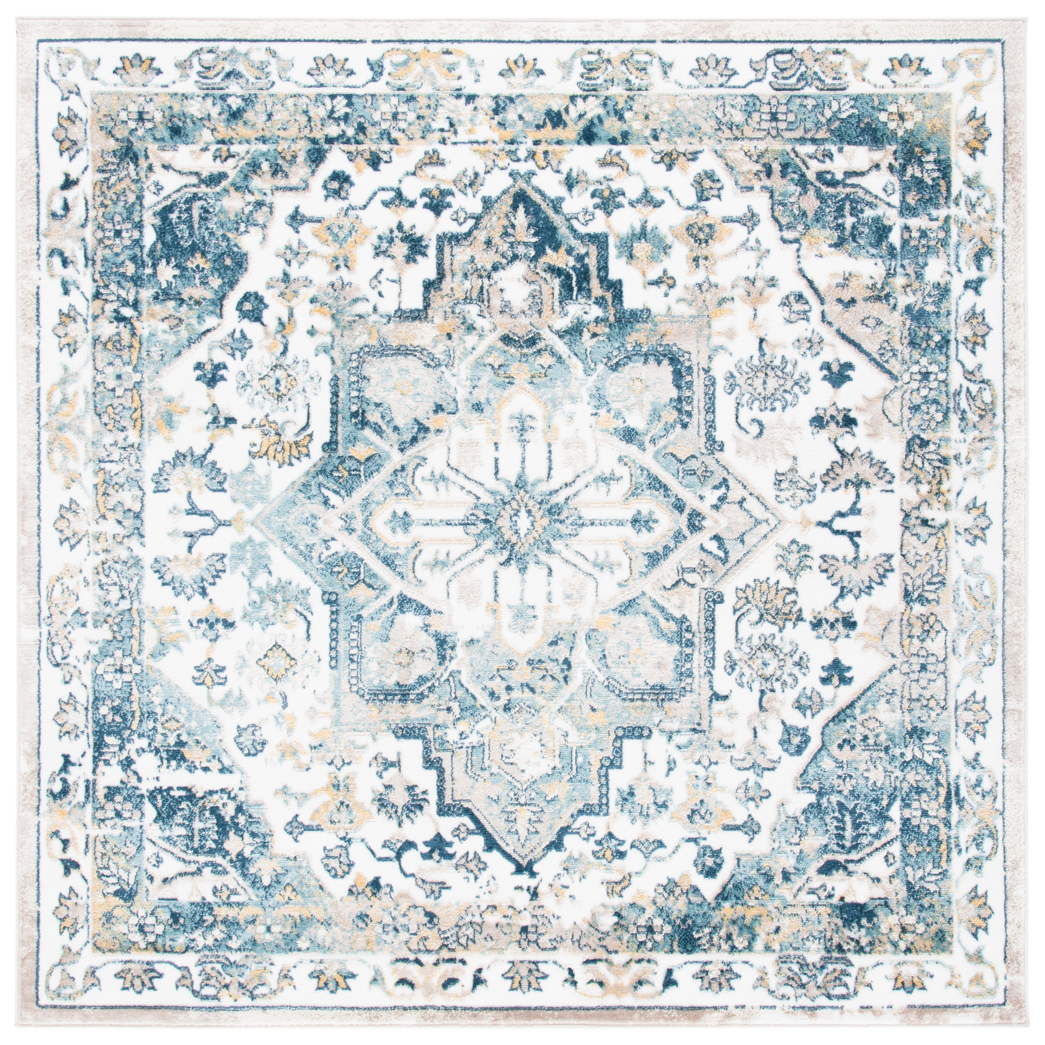 SAFAVIEH Skyler Ottoline Medallion Area Rug, Ivory/Navy, 6'7" x 6'7" Square
