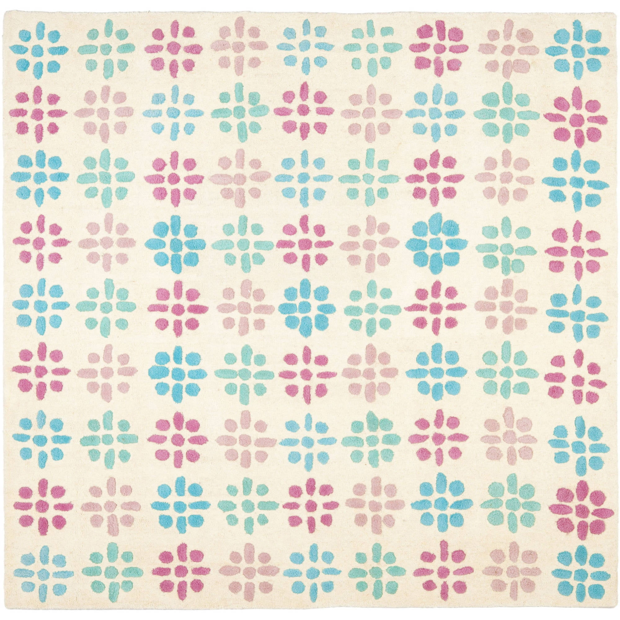 SAFAVIEH Soho Daisy Geometric Wool Area Rug, Ivory/Multi, 6' x 6' Square