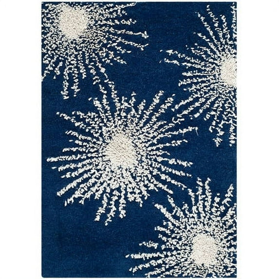 SAFAVIEH Soho Fiesta Celebration Wool Area Rug, Dark Blue/Ivory, 2' x 3'