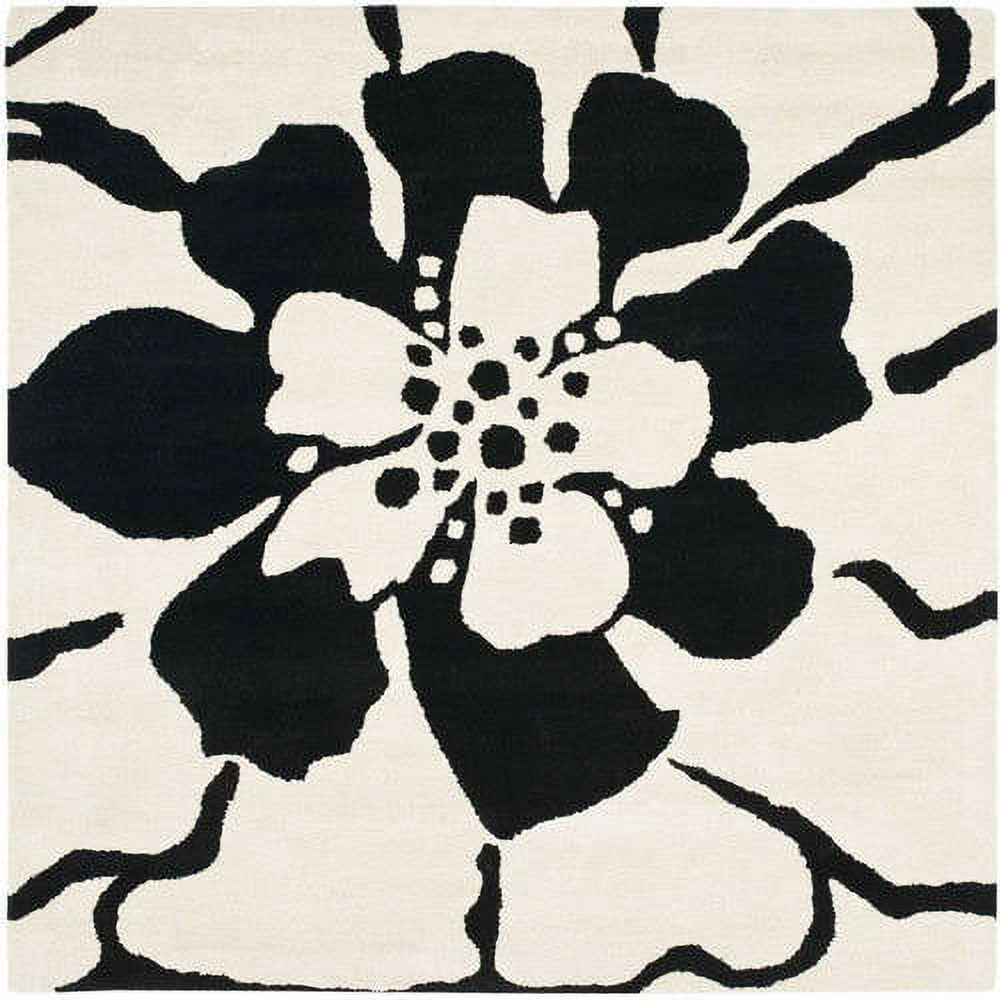 SAFAVIEH Soho Kelly Floral Wool Area Rug, Black/White, 6' x 6' Square