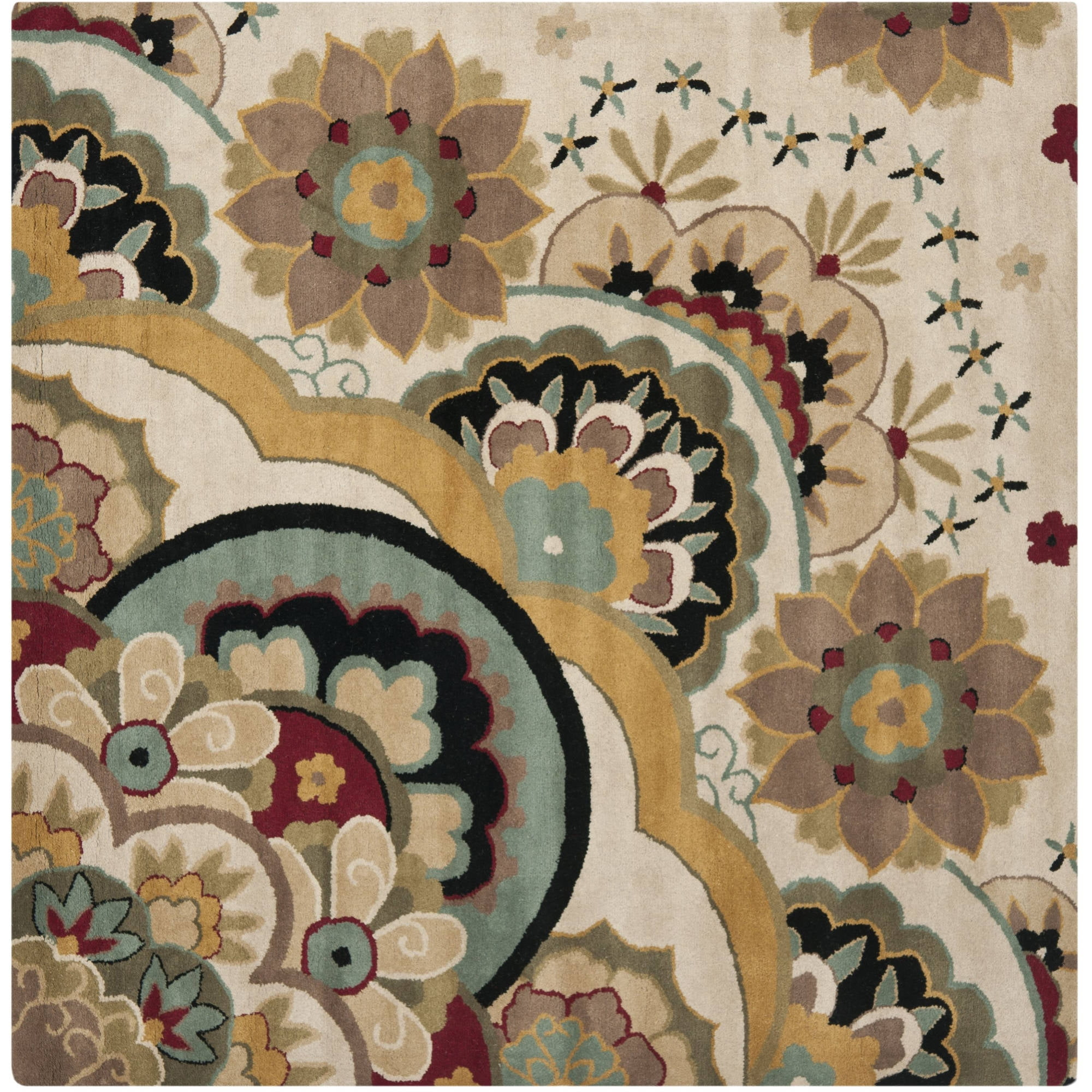 SAFAVIEH Soho Leyla Floral Wool Area Rug, Ivory/Multi, 6' x 6' Square