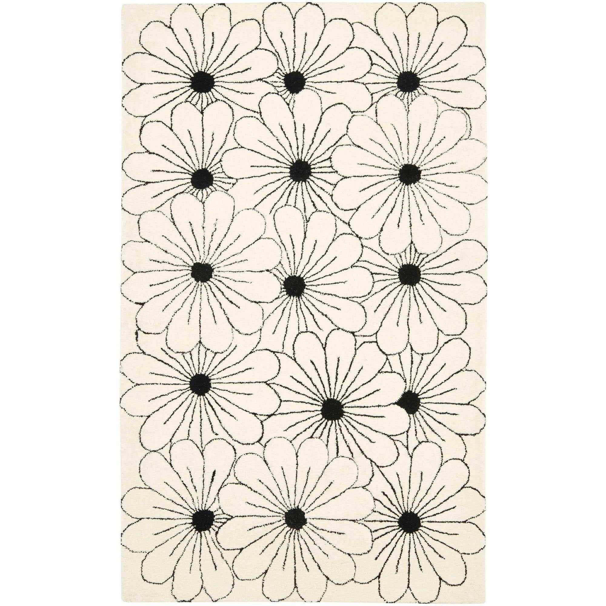 SAFAVIEH Soho Megan Floral Wool Area Rug, Ivory/Black, 5' x 8'