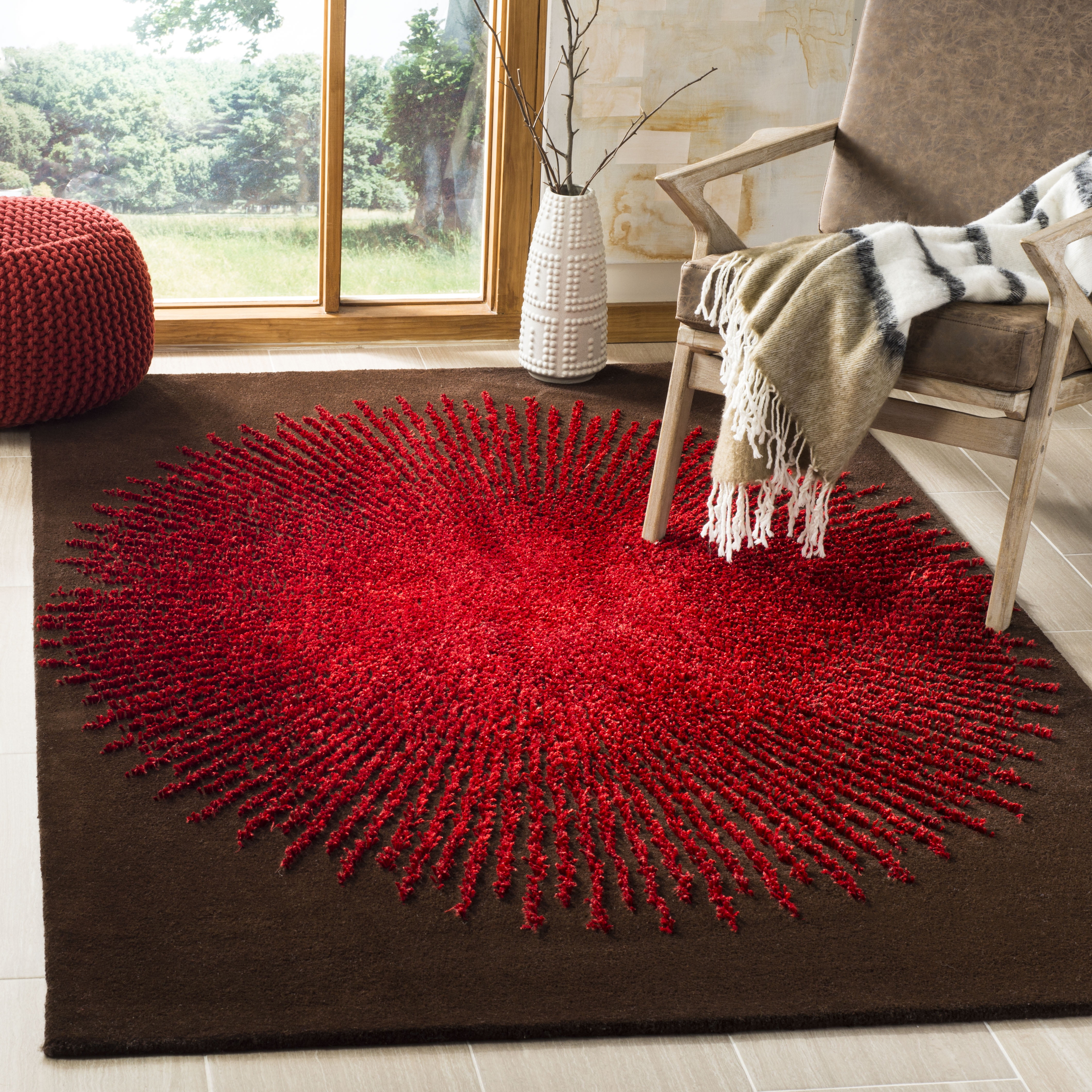 Soho SOH655 Hand Tufted Indoor Area Rug - Brown/Red - 6'x6' - Safavieh