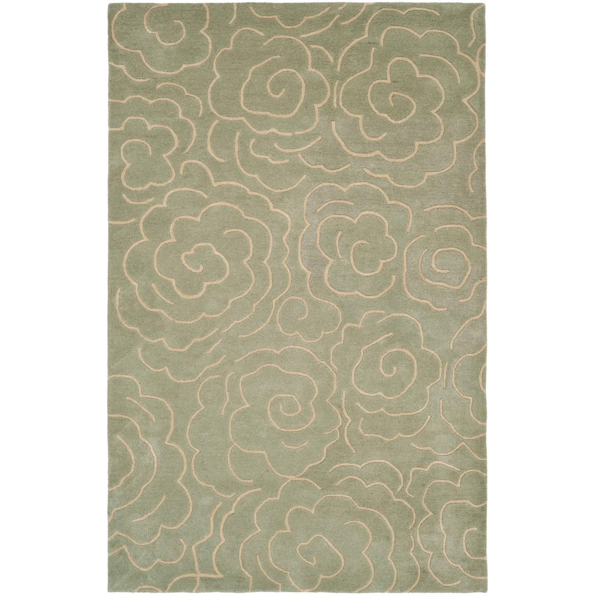 SAFAVIEH Soho Trinity Floral Wool Area Rug, Soft Light Blue/Ivory, 3'6" x 5'6"
