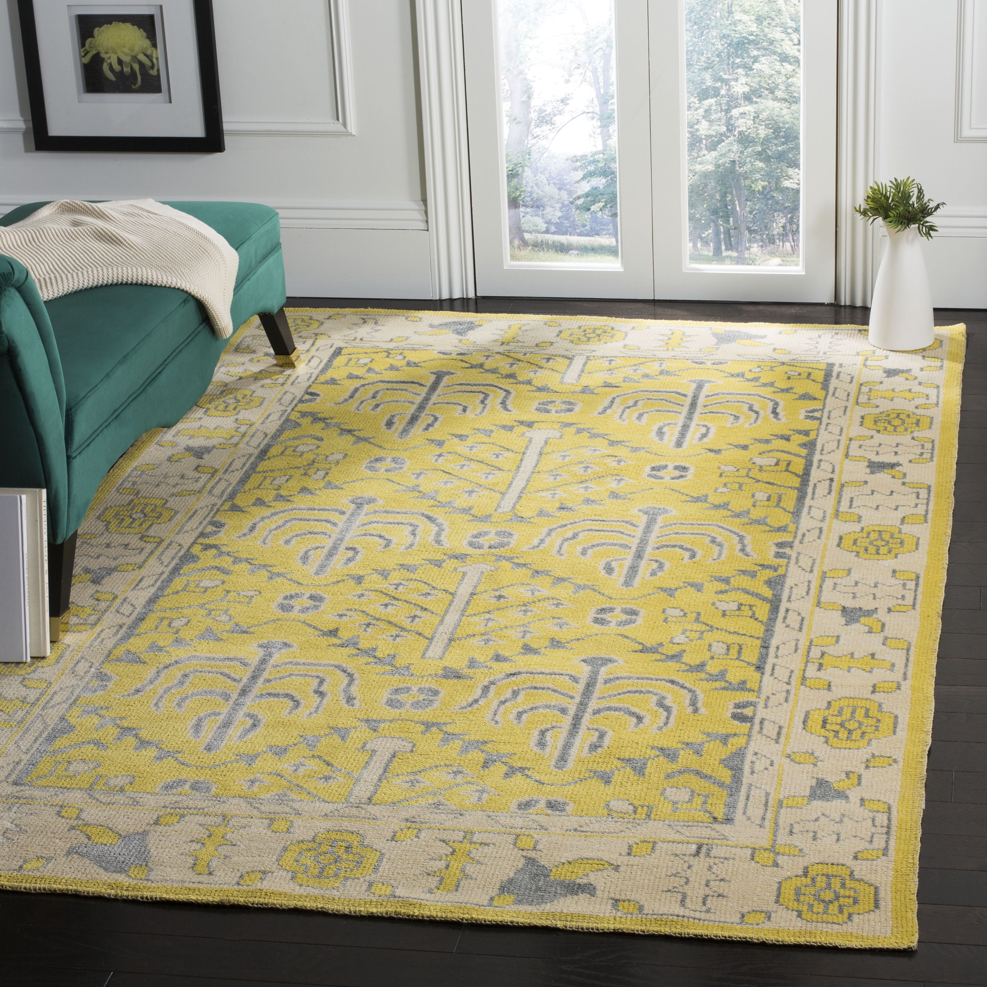 SAFAVIEH Stone Wash Dayna Abstract Bordered Area Rug, Yellow, 10' x 14'