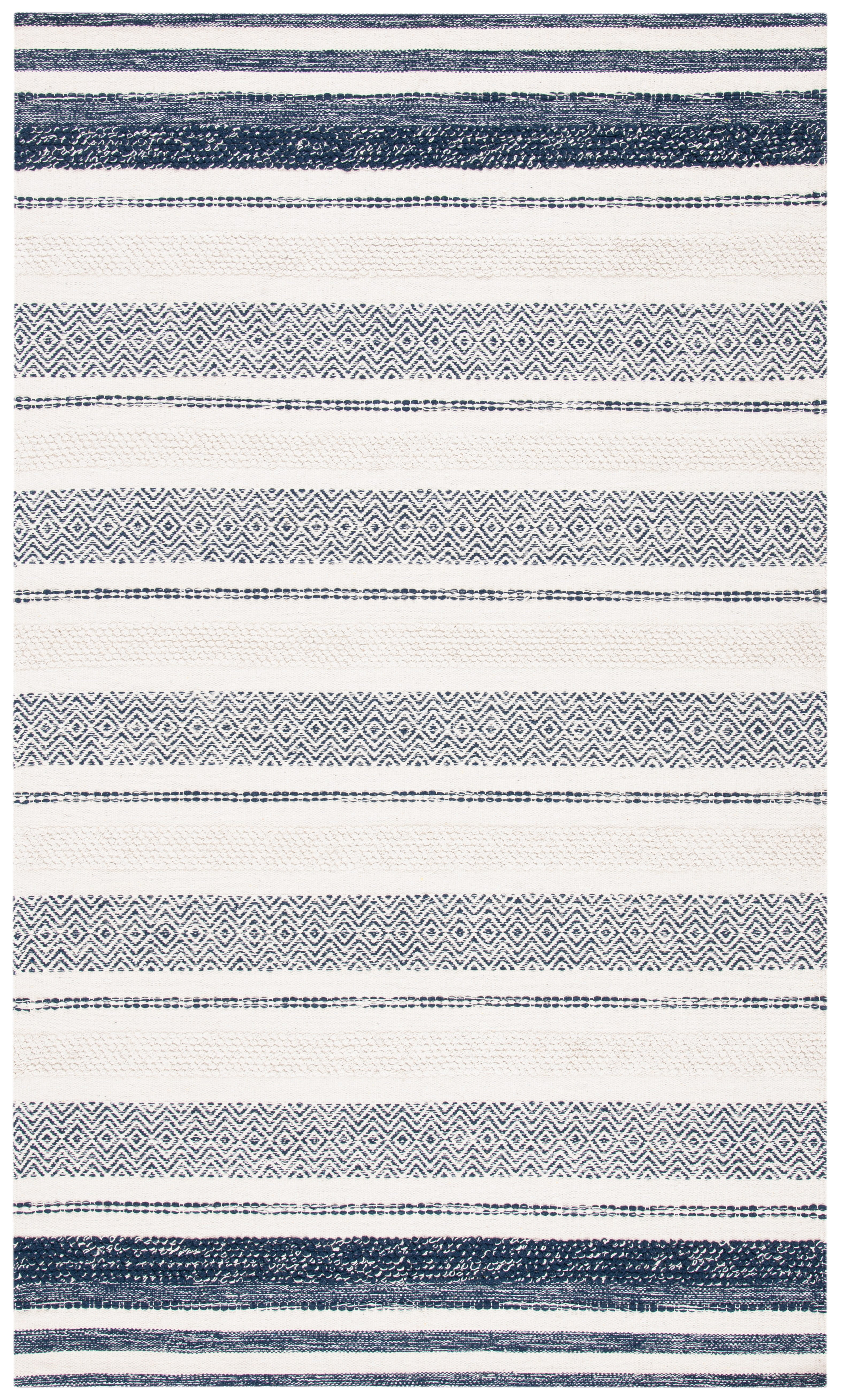 SAFAVIEH Striped Kilim Cailyn Striped Cotton Area Rug, Ivory/Navy, 9' x 12'