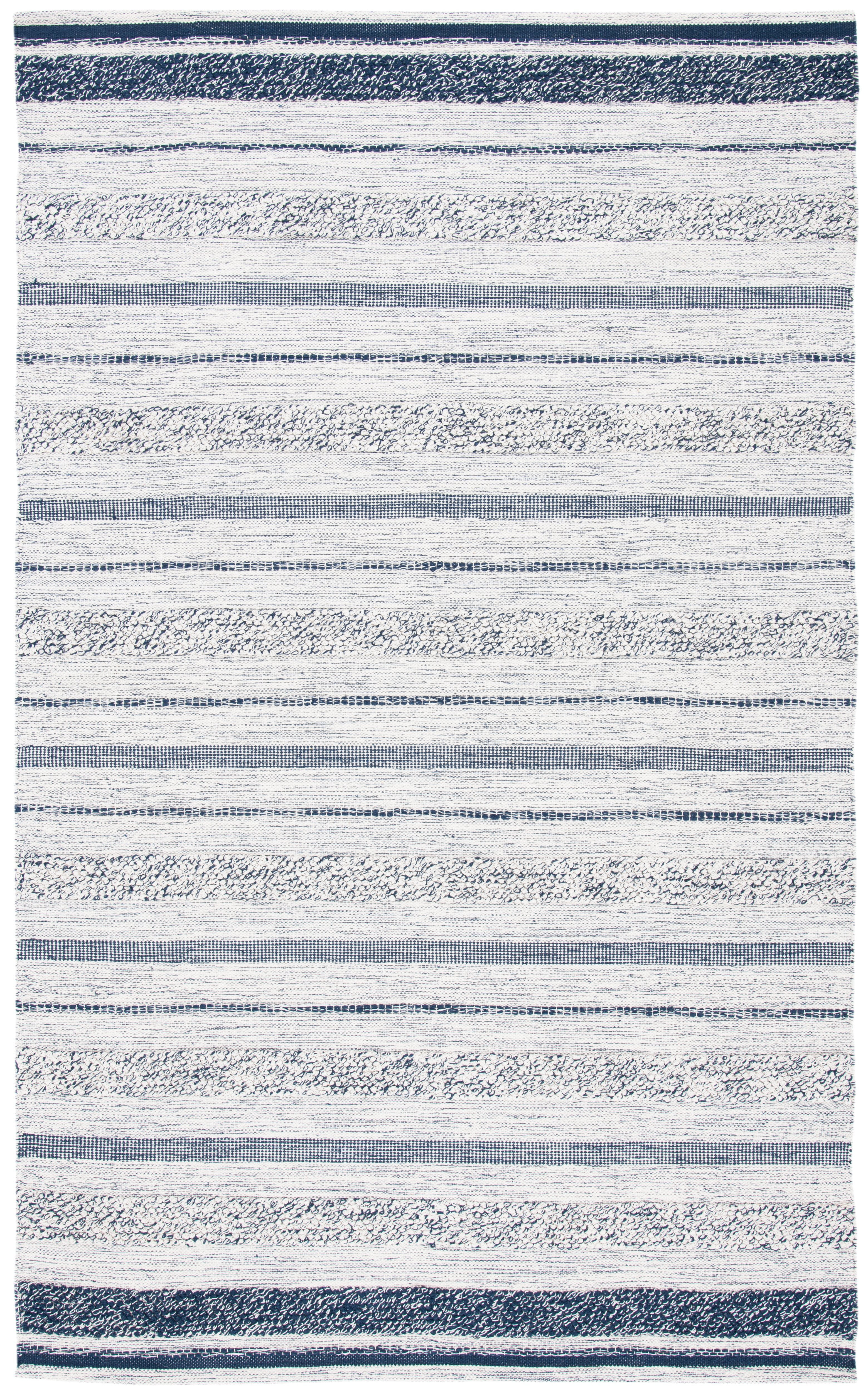 SAFAVIEH Striped Kilim Rada Striped Cotton Area Rug, Ivory/Navy, 9' x 12'