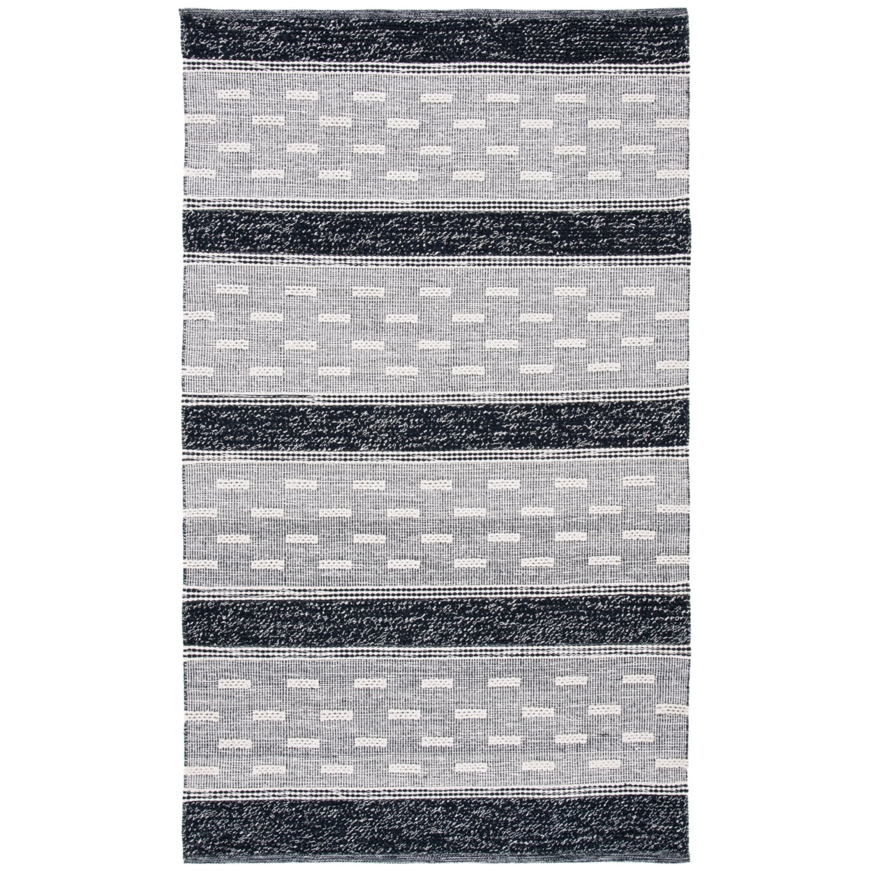 SAFAVIEH Striped Kilim Percival Striped Cotton Area Rug, Black/Ivory, 9' x 12'