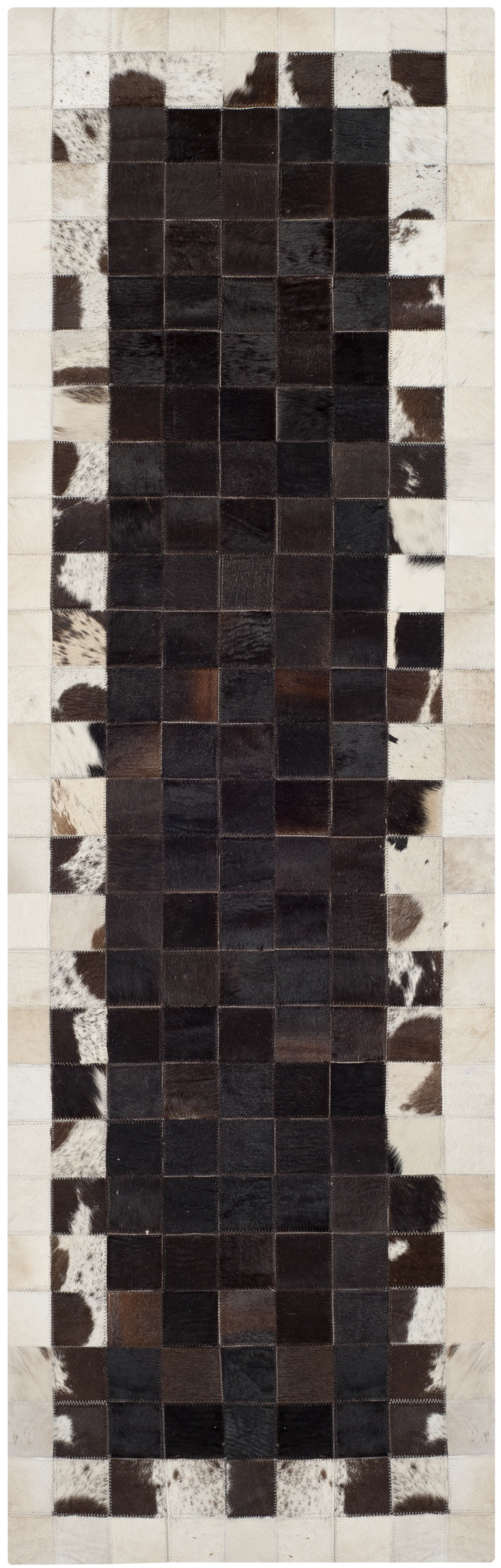 SAFAVIEH Studio Leather Keegan Geometric Runner Rug, Ivory/Dark Brown, 2'3" x 7'