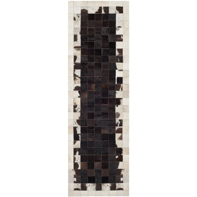 SAFAVIEH Studio Leather Keegan Geometric Runner Rug, Ivory/Dark Brown, 2'3" x 7'