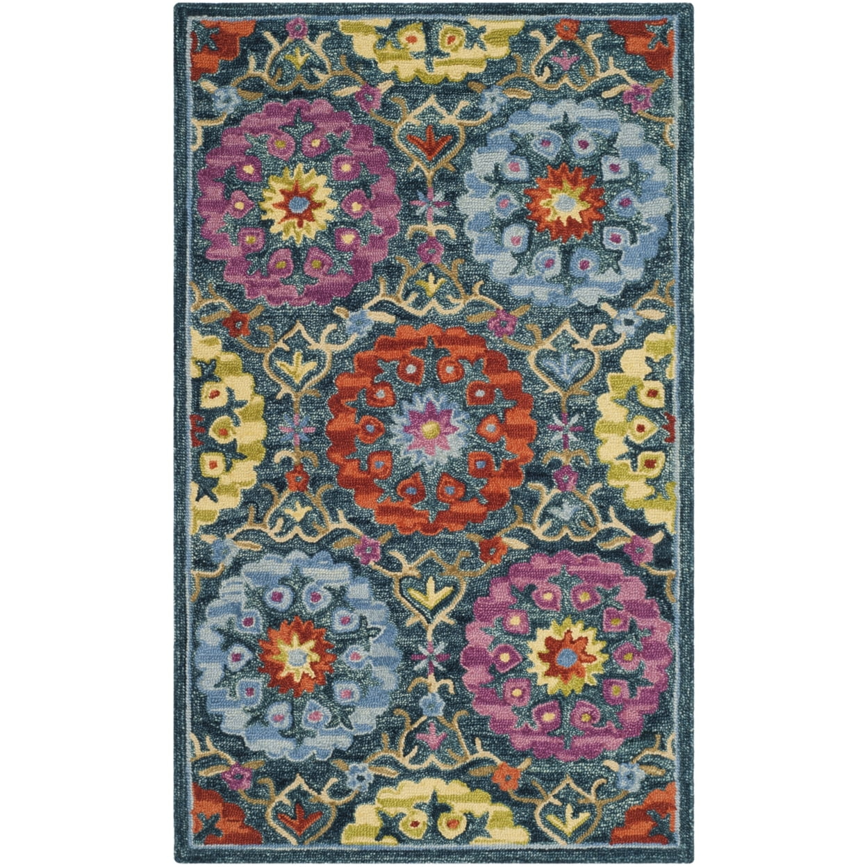 Suzani SZN328 Hand Hooked Indoor Accent Rug - Blue/Multi - 3'x5' - Safavieh.