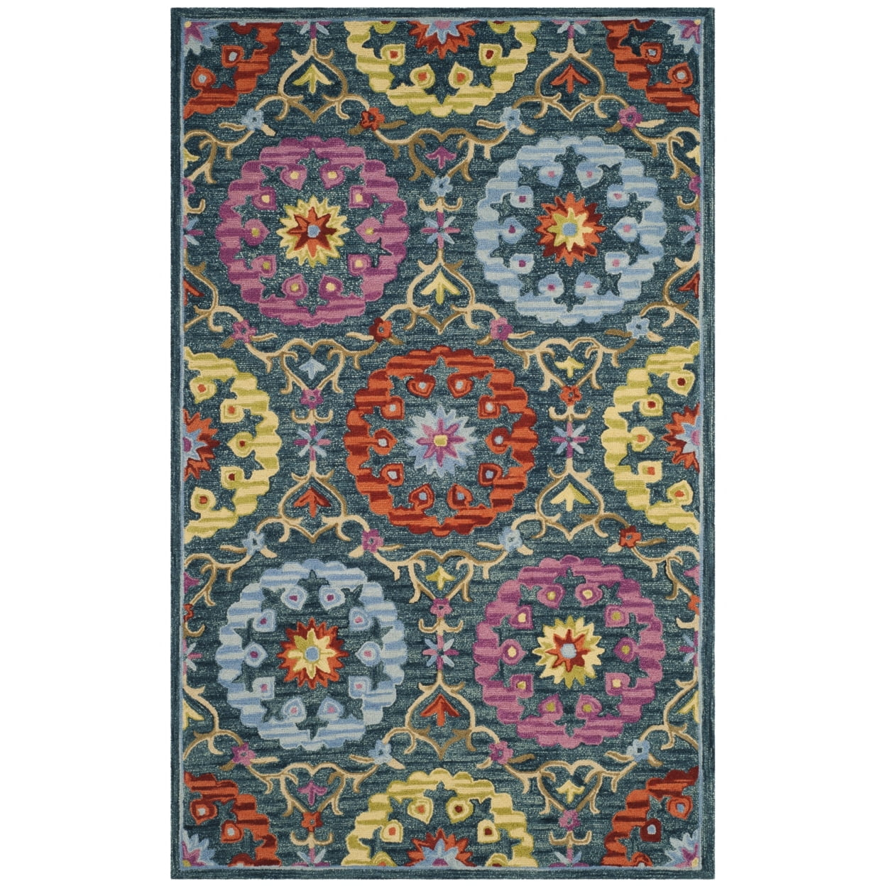 Suzani SZN328 Hand Hooked Indoor Area Rug - Blue/Multi - 5'x8' - Safavieh.