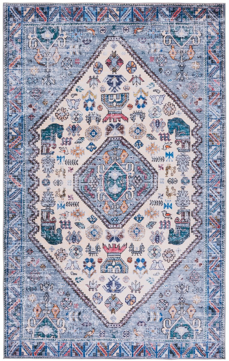SAFAVIEH Tucson Delora Traditional Machine Washable Area Rug, 9' x 12', Beige/Grey