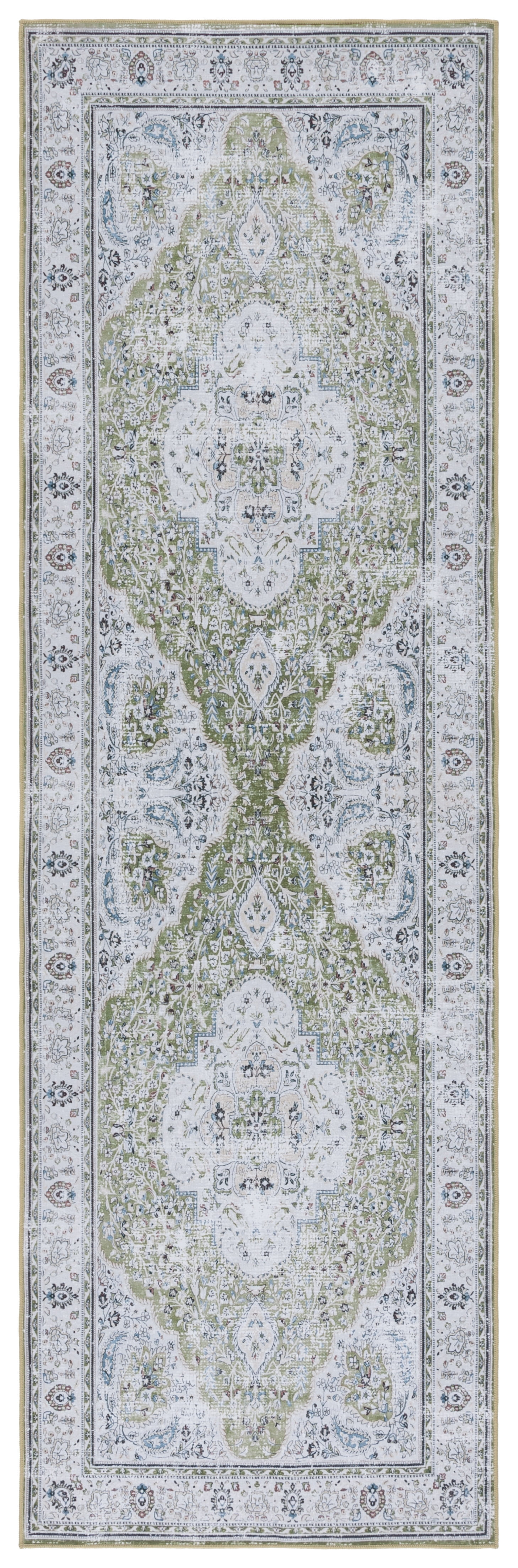 SAFAVIEH Tucson Natalie Oriental Machine Washable Runner Rug, Green/Beige, 2'6" x 12'
