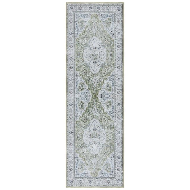 SAFAVIEH Tucson Natalie Oriental Machine Washable Runner Rug, Green/Beige, 2'6" x 12'