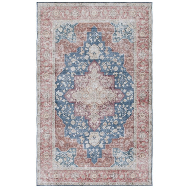 SAFAVIEH Tucson Nazca Oriental Machine Washable Area Rug, Navy/Rust, 2'6" x 4'