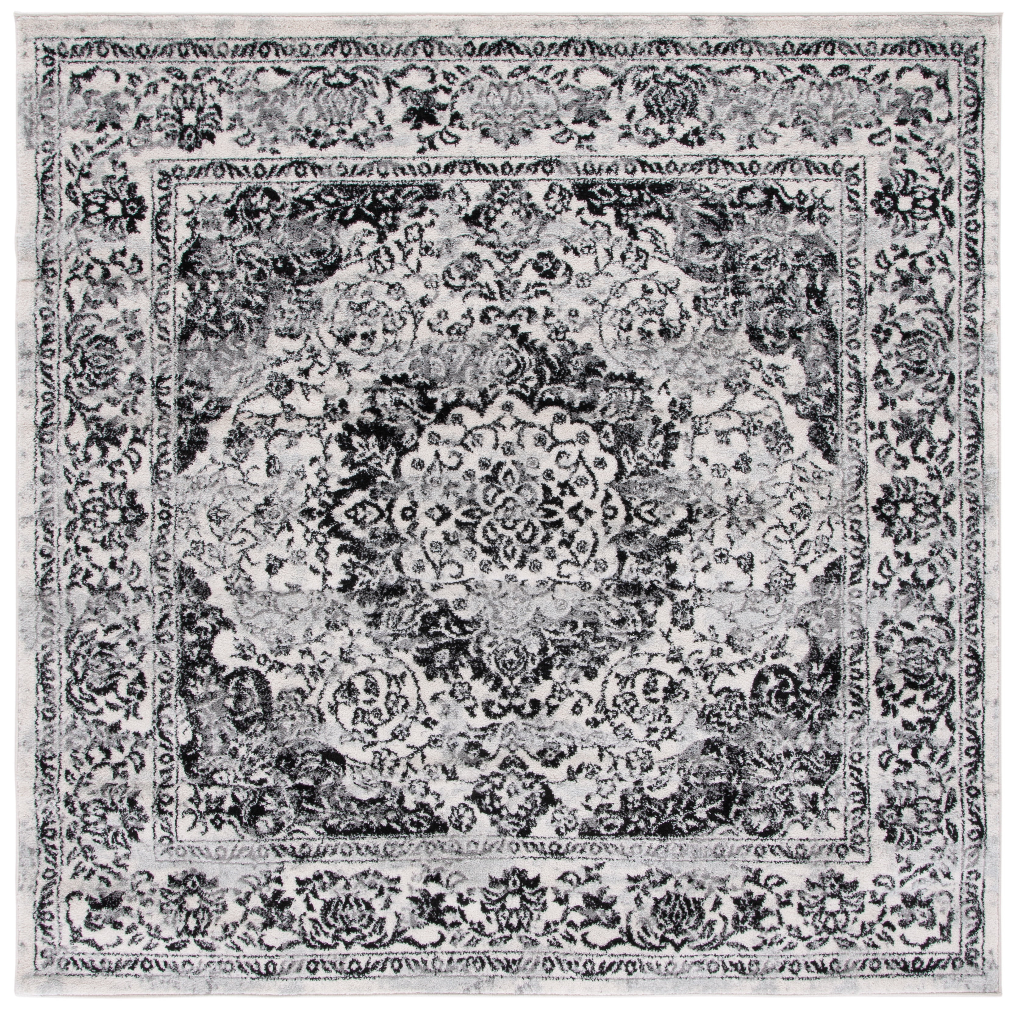 SAFAVIEH Tulum Braganza Medallion Area Rug, Ivory/Black, 8' x 8' Square