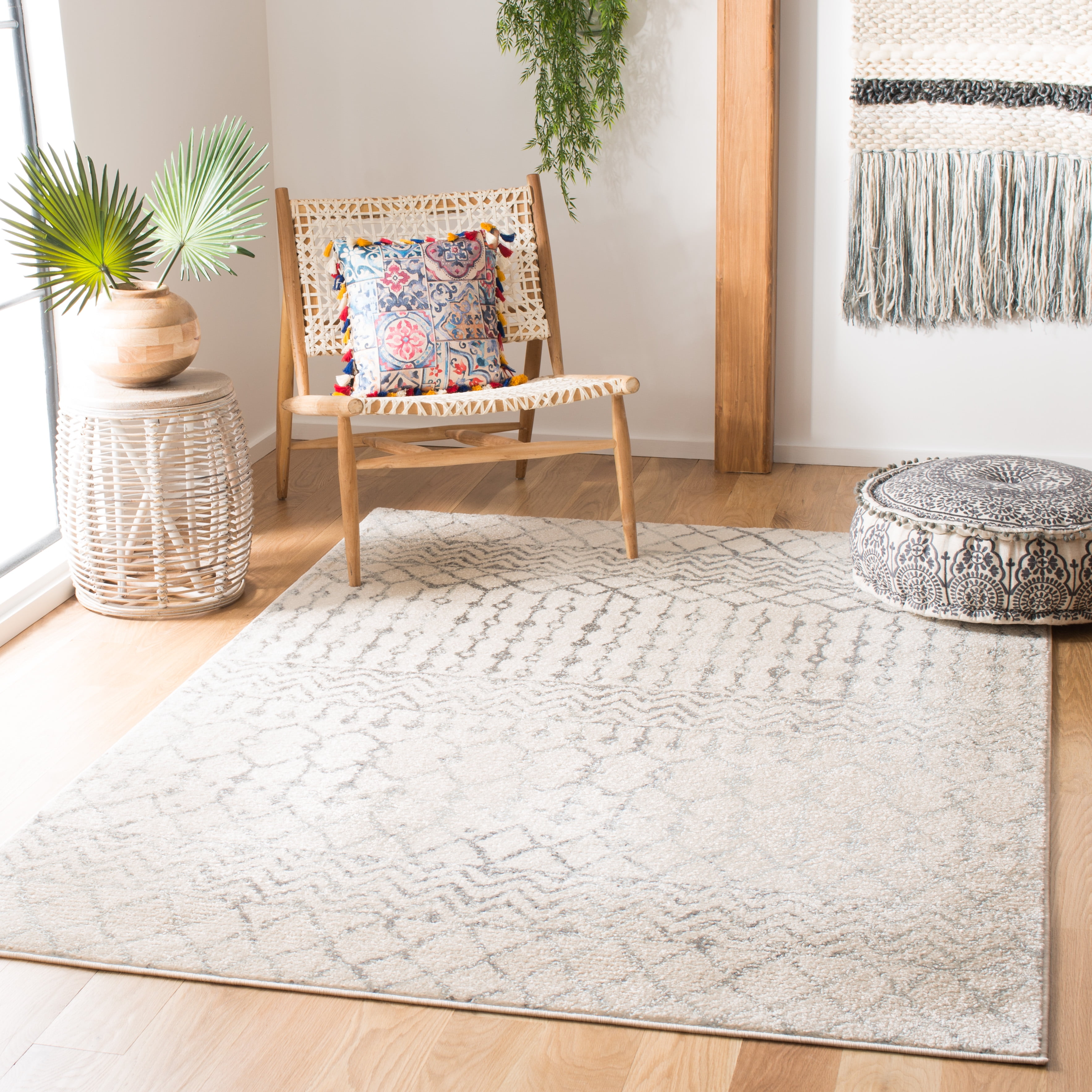 SAFAVIEH Tulum Glen Moroccan Geometric Area Rug, Ivory/Grey, 9' x 12'