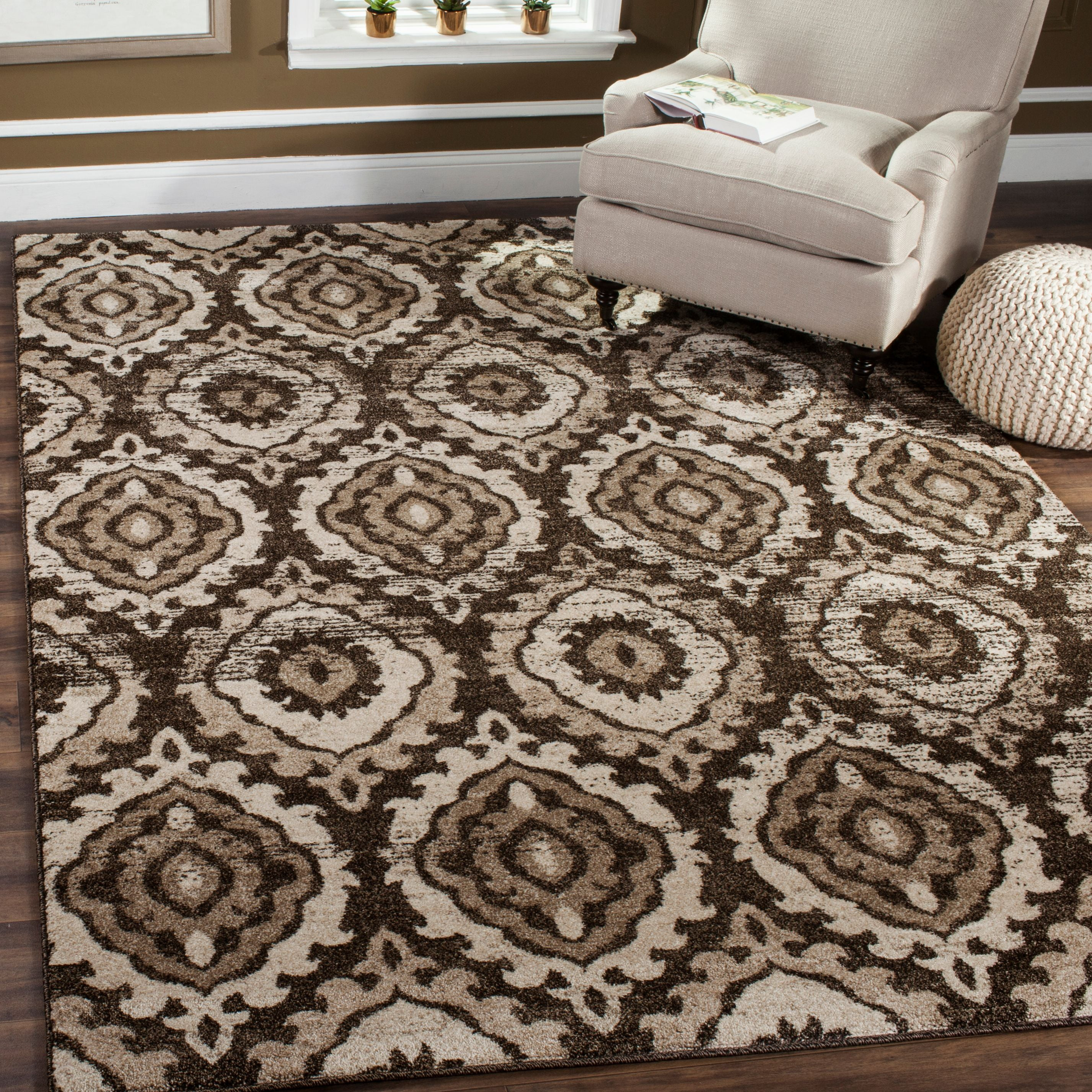 SAFAVIEH Tunisia Cornelius Damask Area Rug, Brown/Cream, 9' x 12'