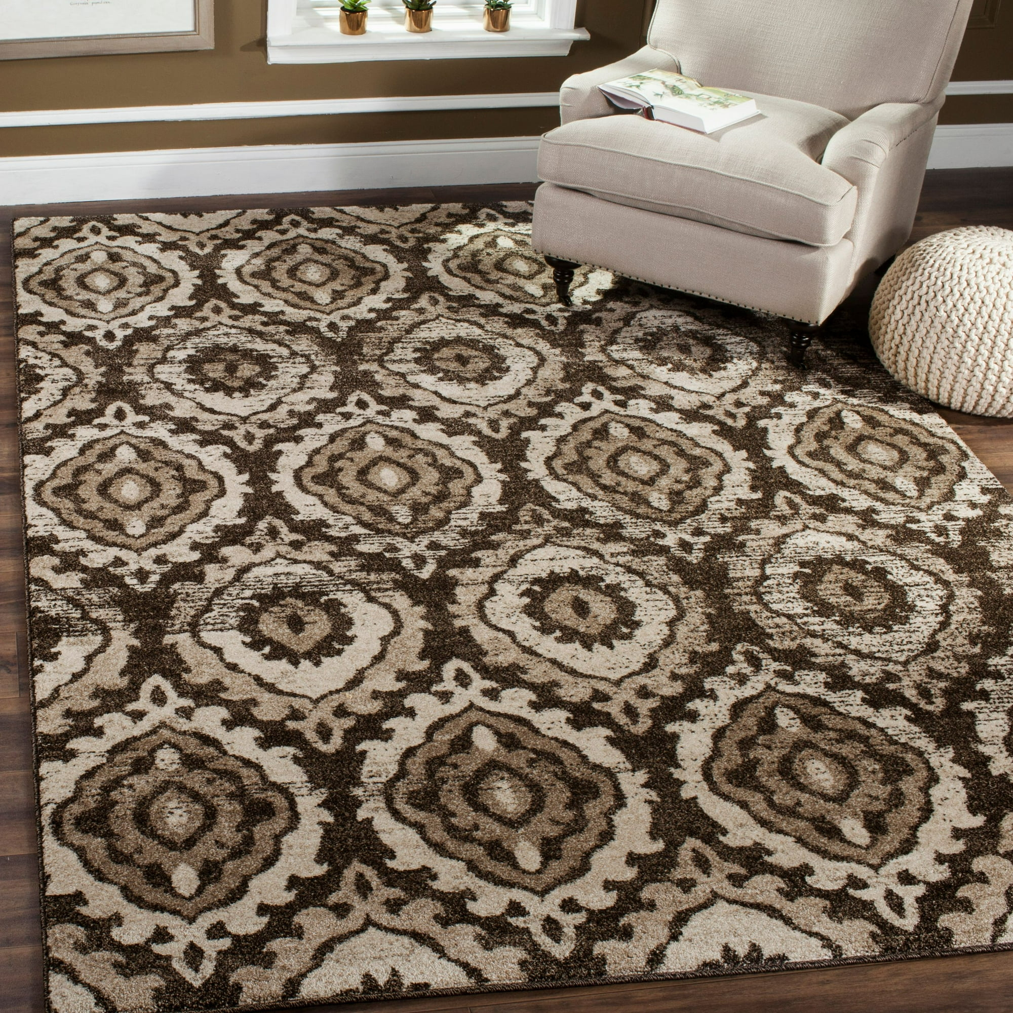 SAFAVIEH Tunisia Cornelius Damask Area Rug, Brown/Cream, 9' x 12'
