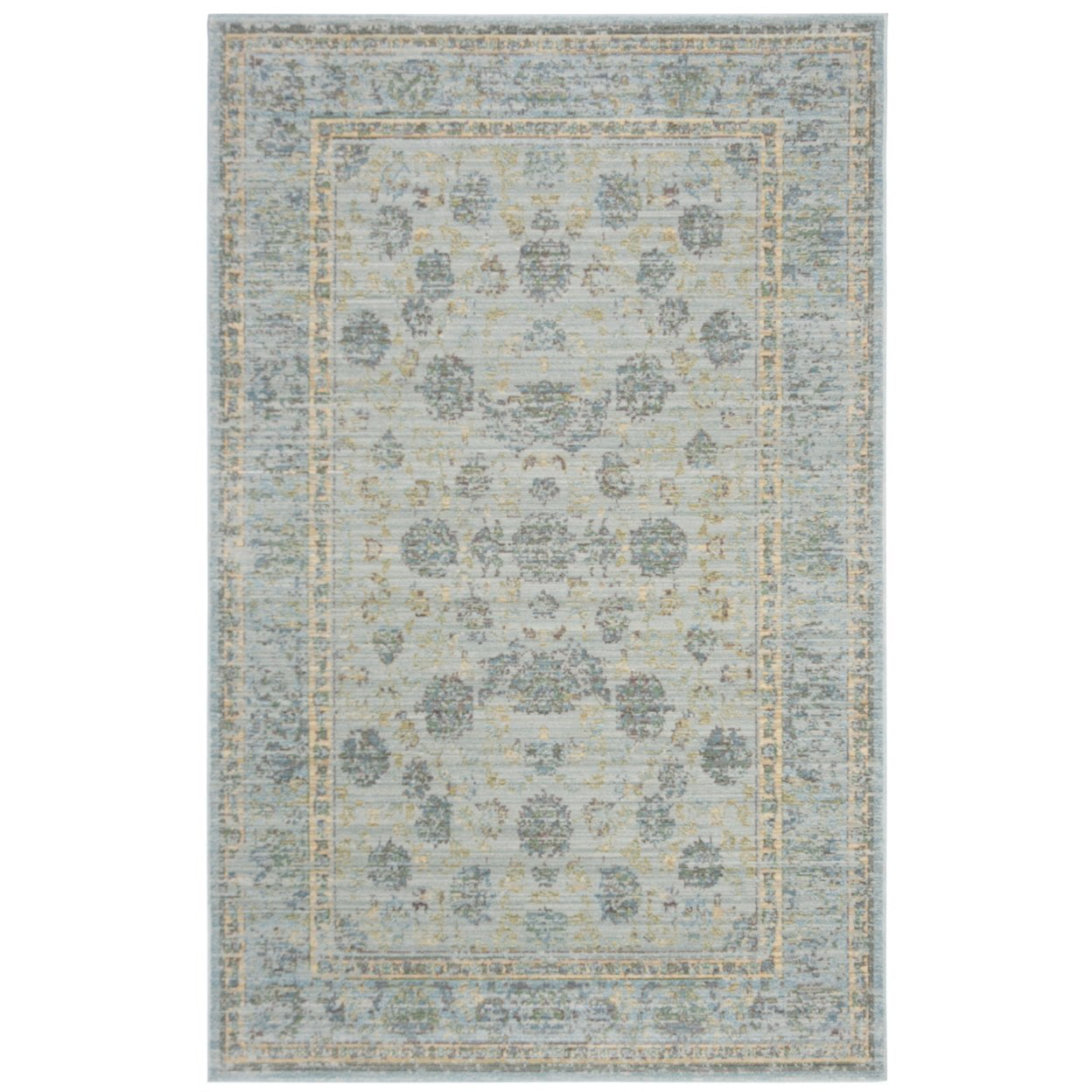 SAFAVIEH Valencia Cionadogh Floral Bordered Polyester Area Rug, Light Blue/Turquoise, 5' x 8'