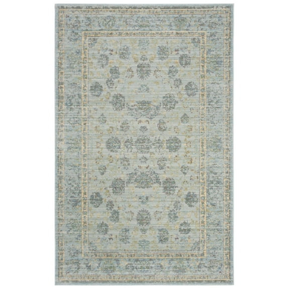 SAFAVIEH Valencia Cionadogh Floral Bordered Polyester Area Rug, Light Blue/Turquoise, 5' x 8'