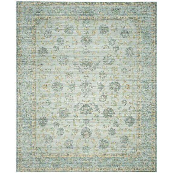 SAFAVIEH Valencia Cionadogh Floral Bordered Polyester Area Rug, Light Blue/Turquoise, 9' x 12'