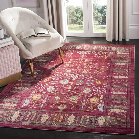 SAFAVIEH Valencia Grigor Traditional Polyester Area Rug, Fuchsia/Multi, 6'7" x 6'7" Square
