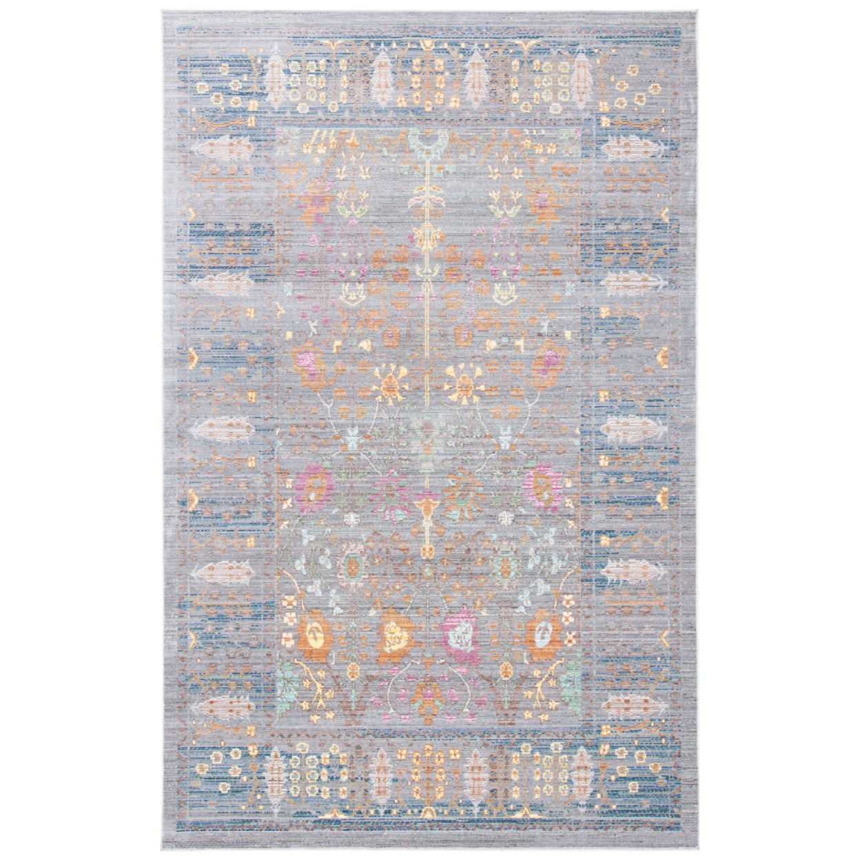 SAFAVIEH Valencia Grigor Traditional Polyester Area Rug, Grey/Multi, 4' x 6'