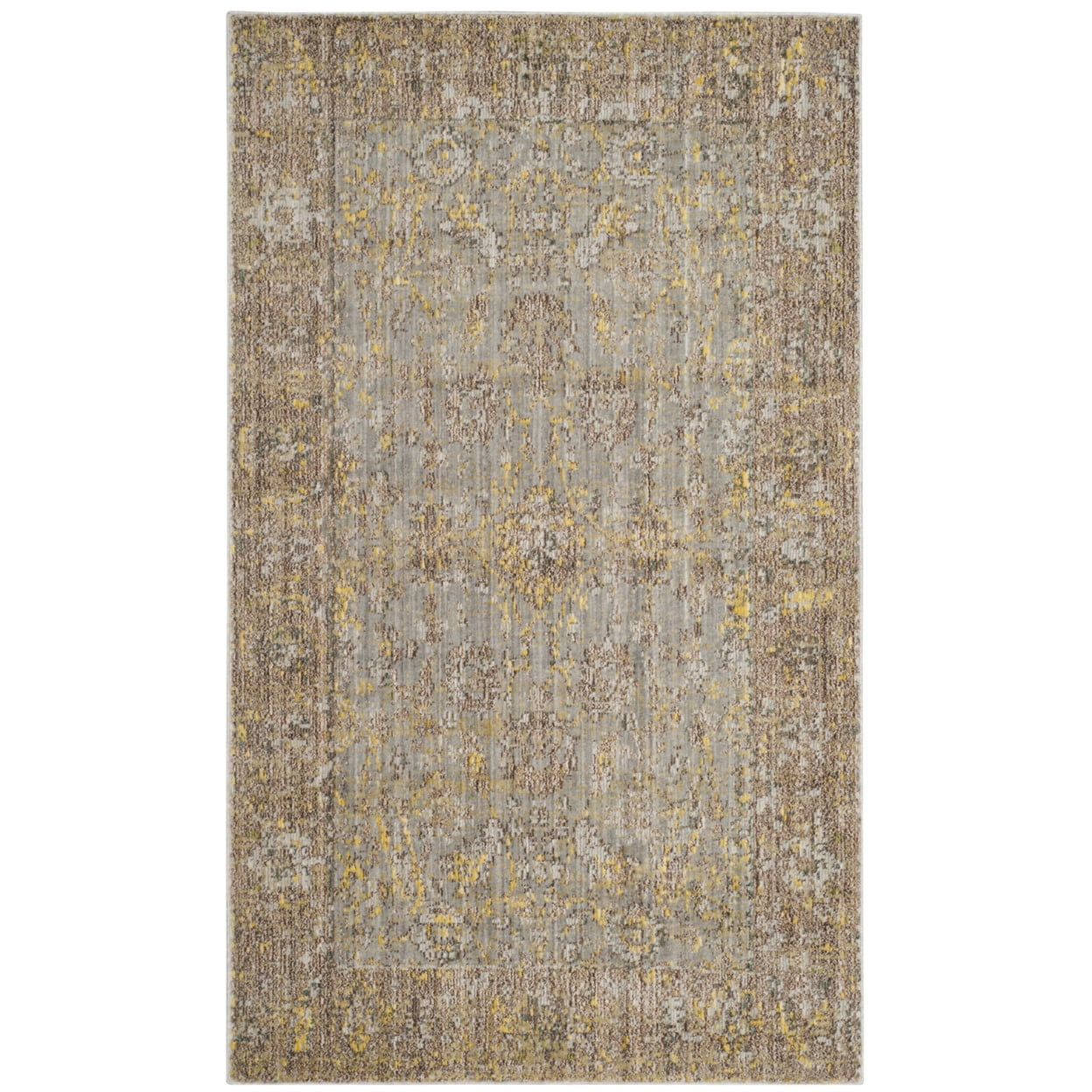 SAFAVIEH Valencia Tristen Floral Bordered Polyester Area Rug, Grey/Multi, 3' x 5'