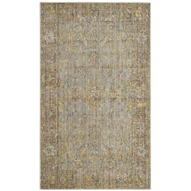 SAFAVIEH Valencia Tristen Floral Bordered Polyester Area Rug, Grey/Multi, 3' x 5'