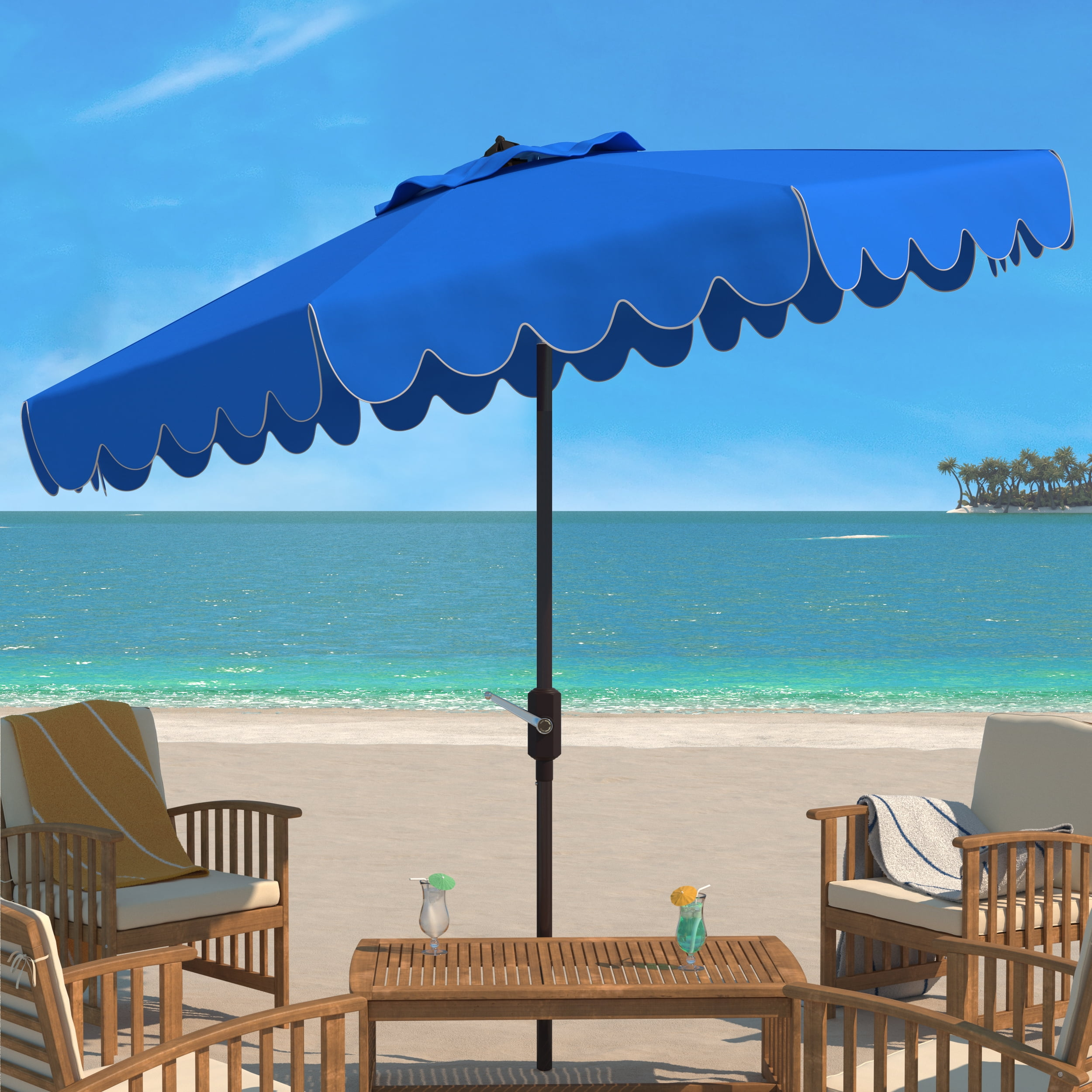 Venice Single Scallop 9Ft Crank Push Button Tilt Umbrella - PAT8010 - Pacific - Safavieh