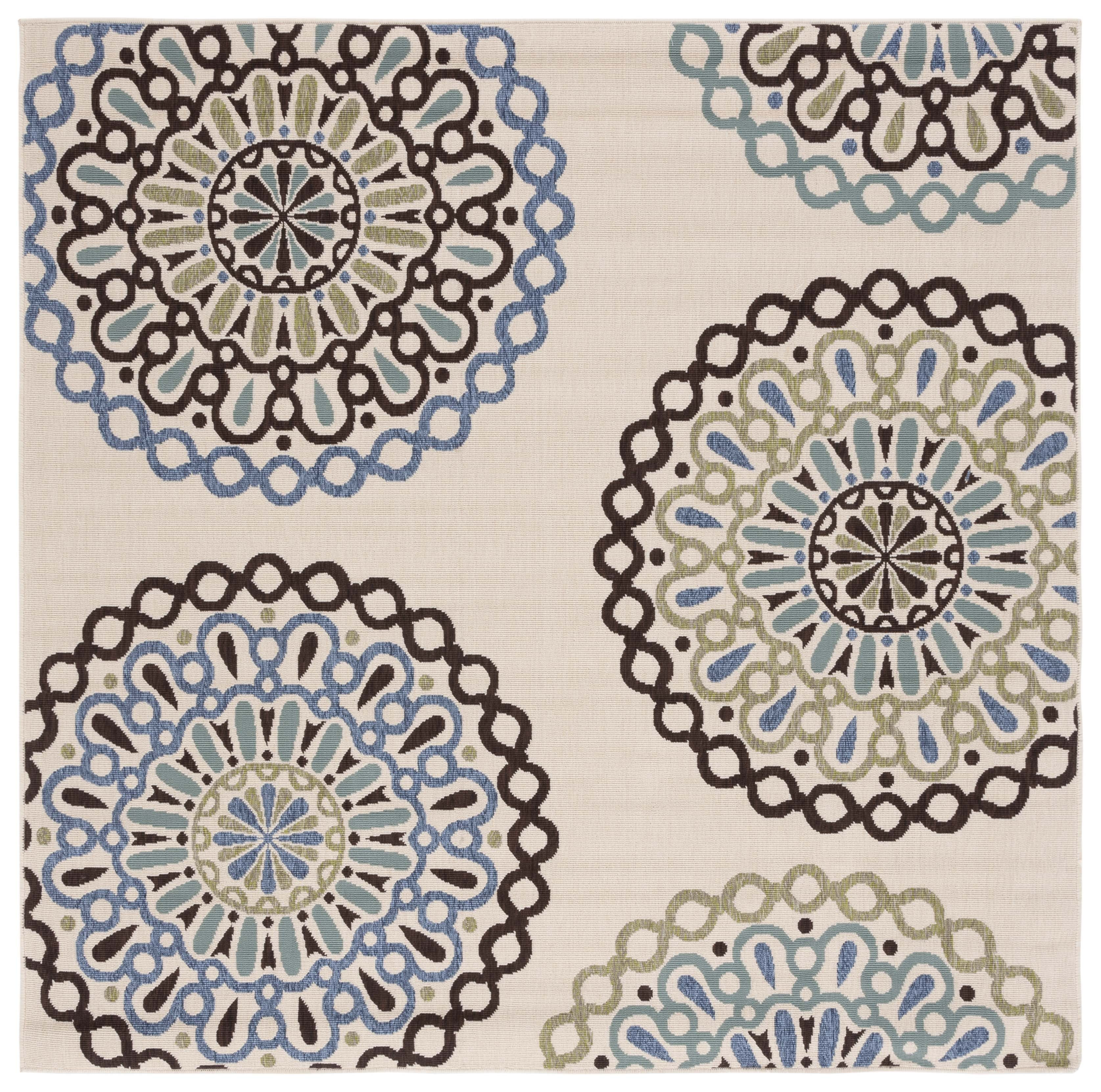 Veranda VER092 Power Loomed Indoor/Outdoor Area Rug - Cream/Blue - 5'3"x5'3" - Safavieh.