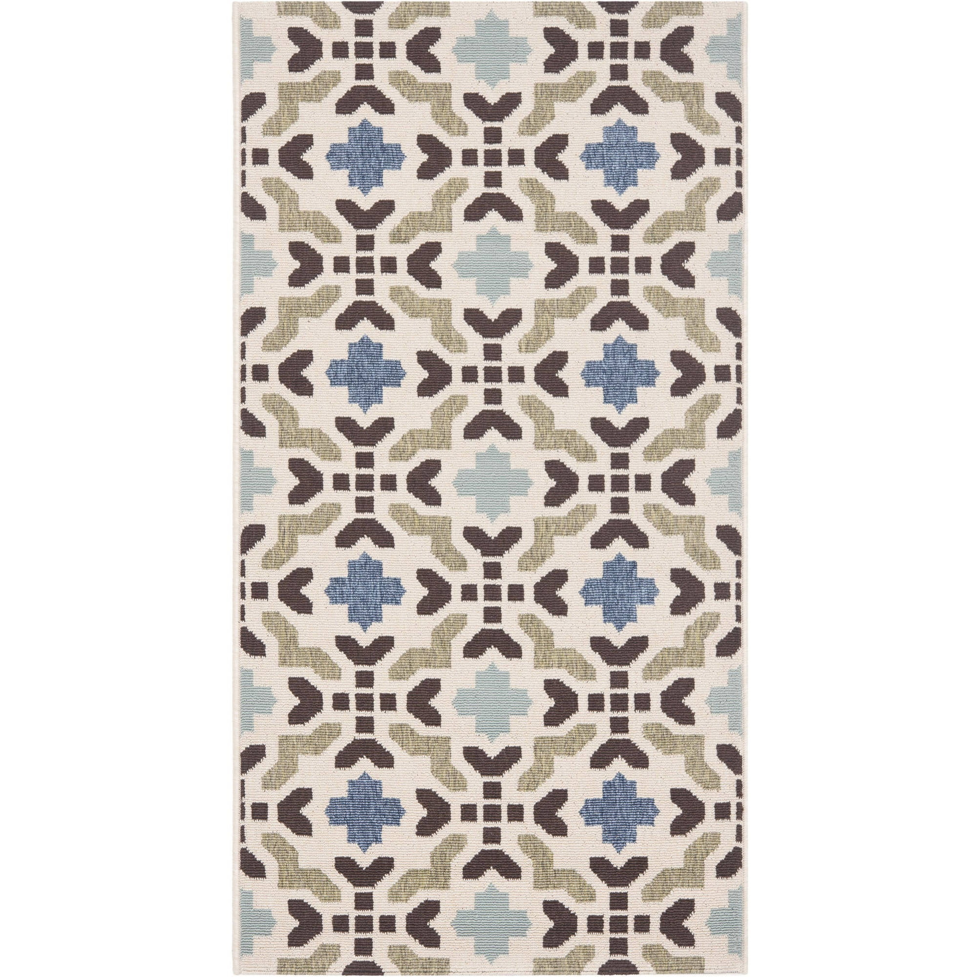 SAFAVIEH Veranda Branson Geometric Indoor/Outdoor Area Rug, 2'7" x 5', Cream/Aqua