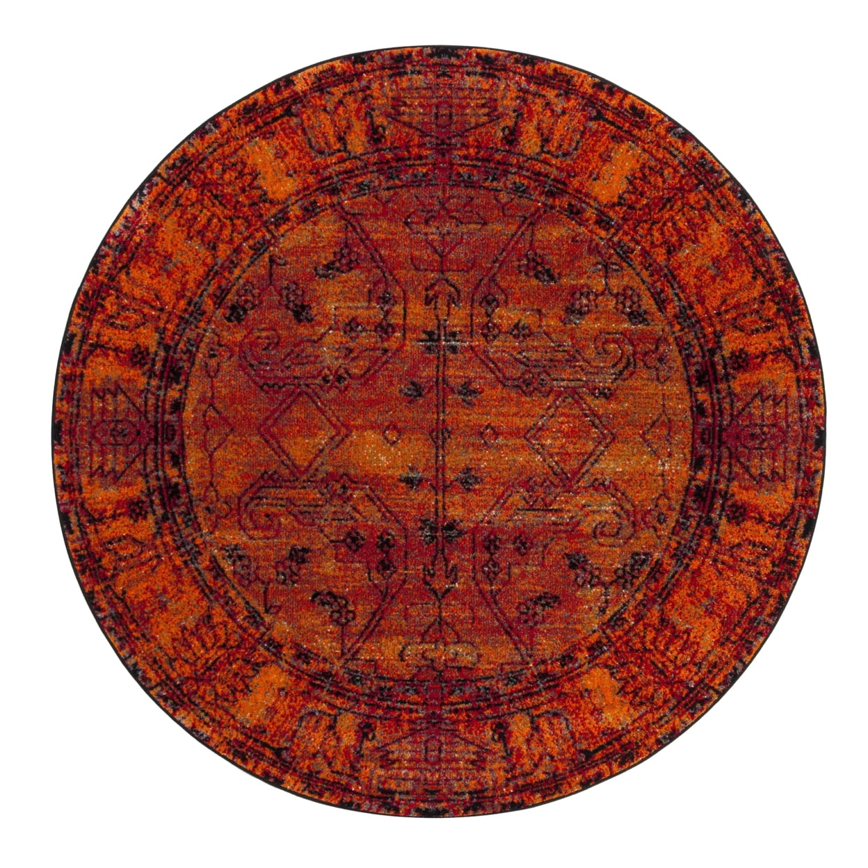 Vintage Hamadan VTH216 Power Loomed Area Rug - Orange - 9' round - Safavieh.