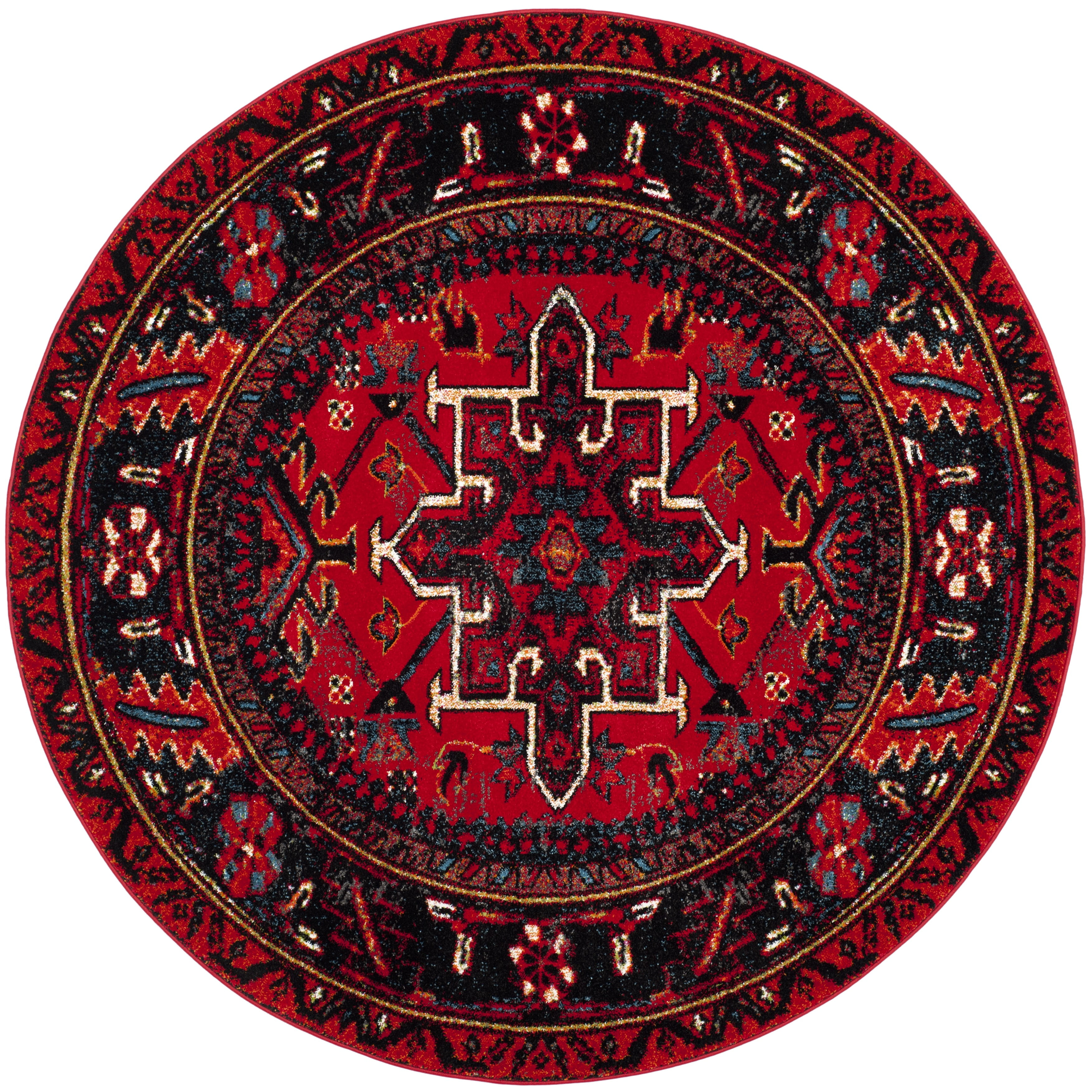 Vintage Hamadan VTH211 Power Loomed Area Rug - Red/Multi - 4' round - Safavieh.