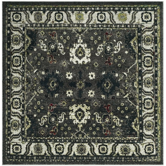 Vintage Hamadan VTH214 Power Loomed Indoor Area Rug - Dark Grey/Ivory - 6'7"x6'7" - Safavieh.