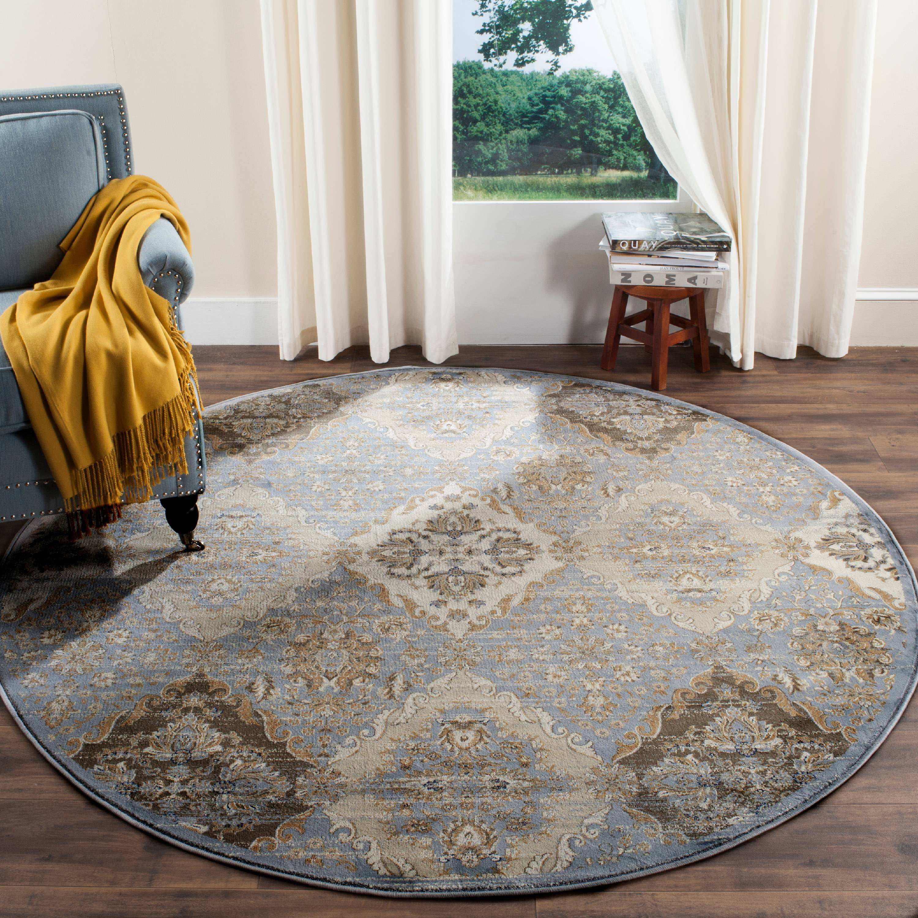 Vintage VTG572 Power Loomed Area Rug Light Blue / Ivory 6'-7" X 6'-7"  - Safavieh.