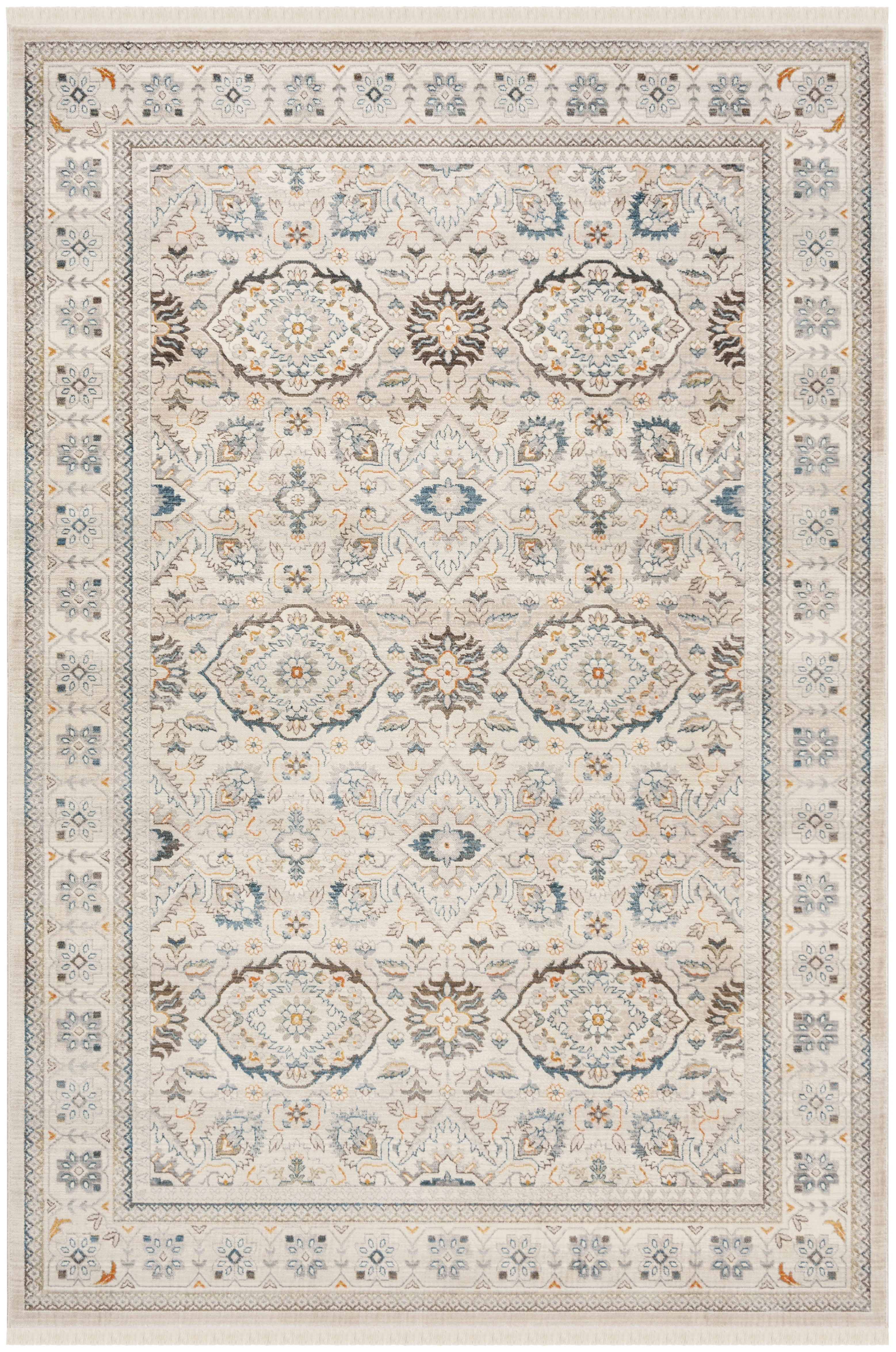 SAFAVIEH Vintage Persian Acacia Floral Bordered Polyester Rug, Ivory/Light Grey, 3' x 5'