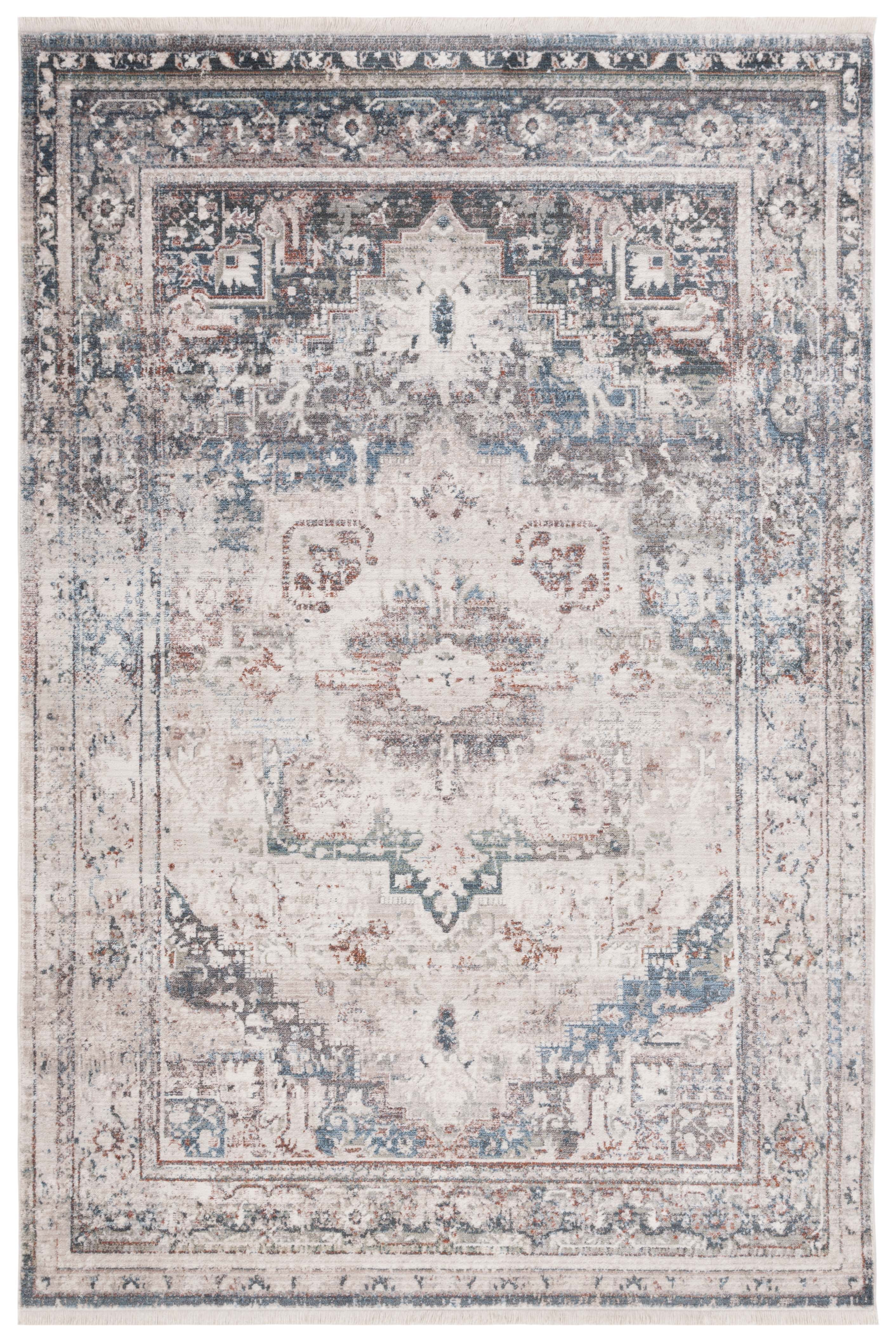 SAFAVIEH Vintage Persian Tarek Medallion Polyester Area Rug, Ivory/Green, 4' x 6'