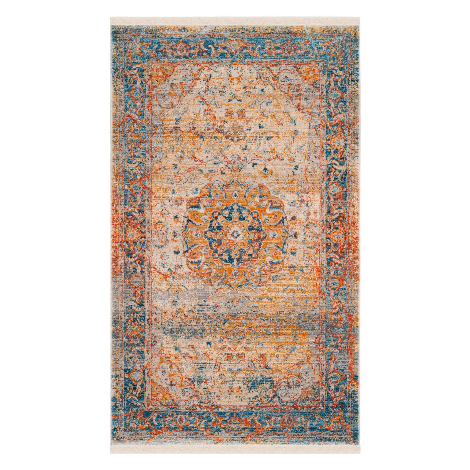 SAFAVIEH Vintage Persian Trina Traditional Polyester Area Rug, Blue/Multi, 4' x 6'
