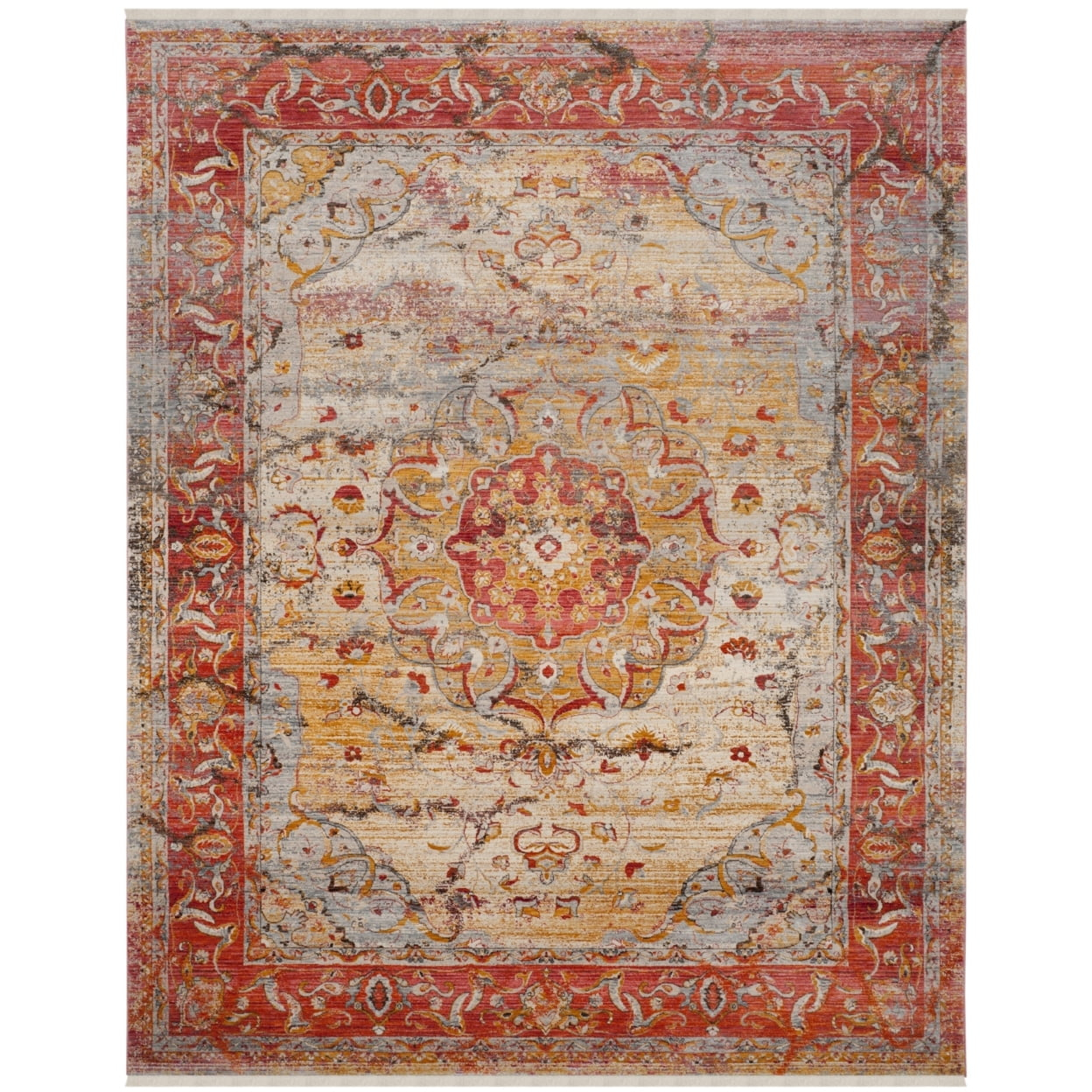 SAFAVIEH Vintage Persian Trina Traditional Polyester Area Rug, Saffron/Cream, 9' x 11'7"