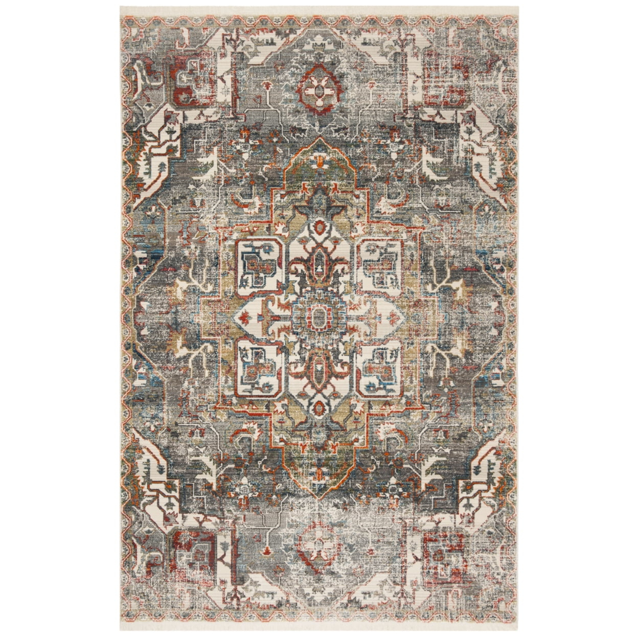SAFAVIEH Vintage Persian Gerard Geometric Polyester Runner Rug, Charcoal/Olive, 2' x 5'