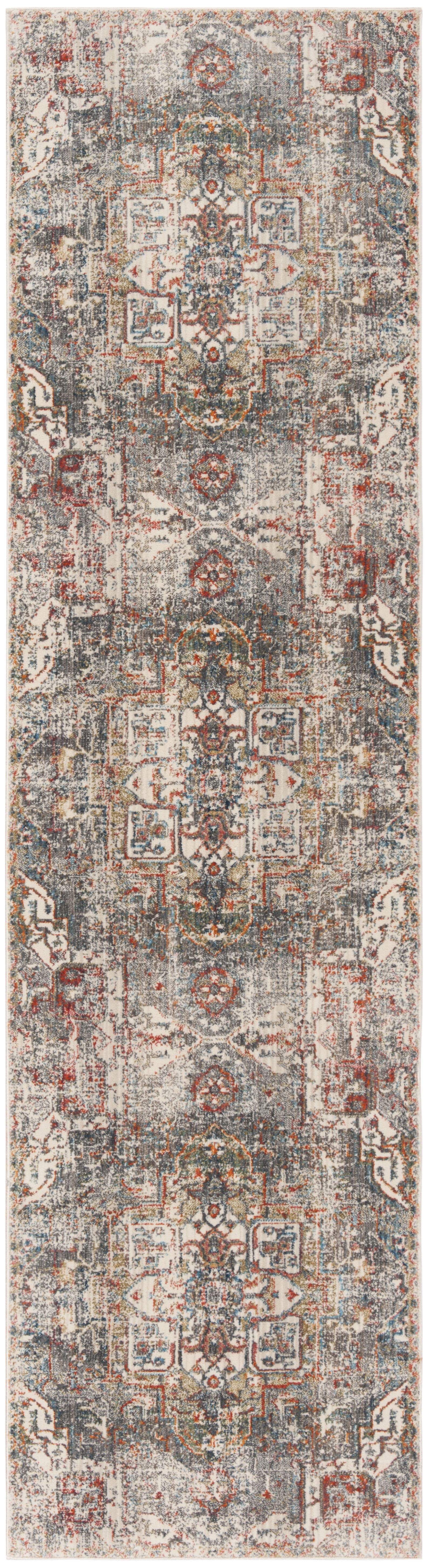 SAFAVIEH Vintage Persian Gerard Geometric Polyester Runner Rug, Charcoal/Olive, 2' x 5'