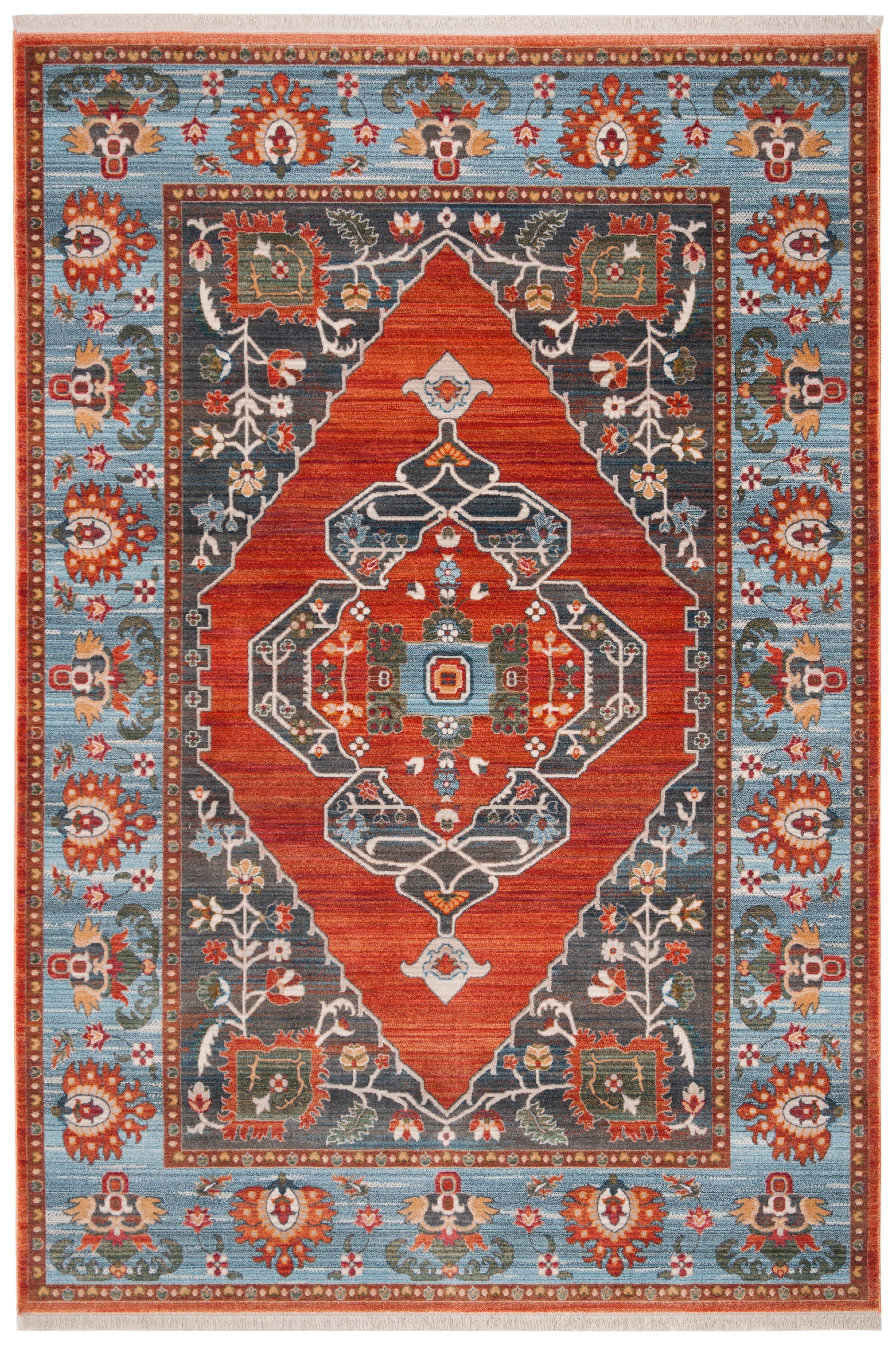 SAFAVIEH Vintage Persian Yvonne Floral Bordered Polyester Area Rug, Rust/Blue, 3' x 5'